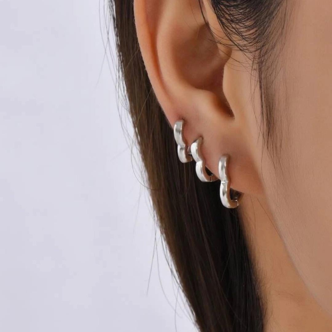 6 Parça Kalp Model Küpe Seti Halka Sade Kullanımlı Silver Renk