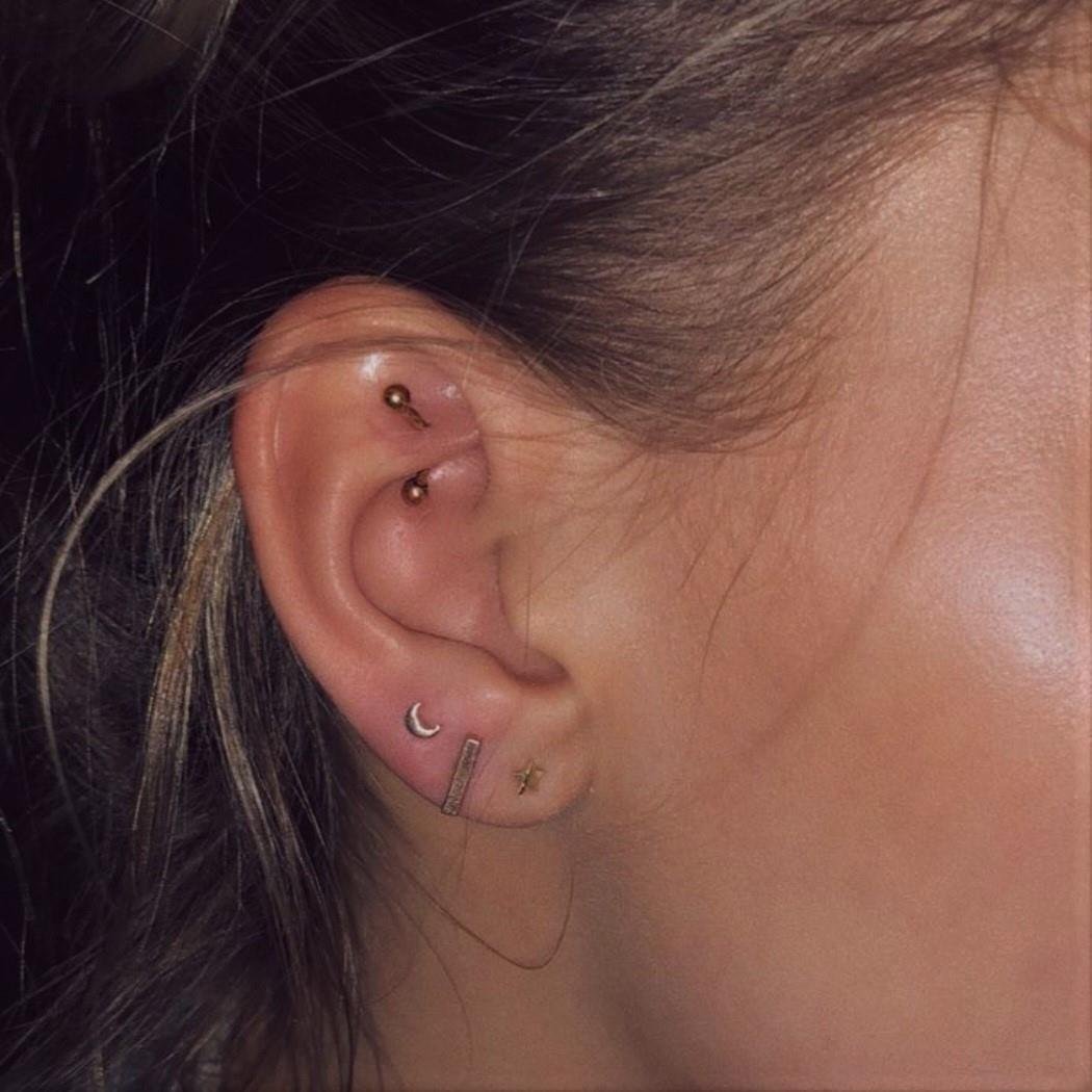 8 mm Cerrahi Çelik Gold Renkli İki Ucu Top Piercing Tragus Helix Conch Lob Daith