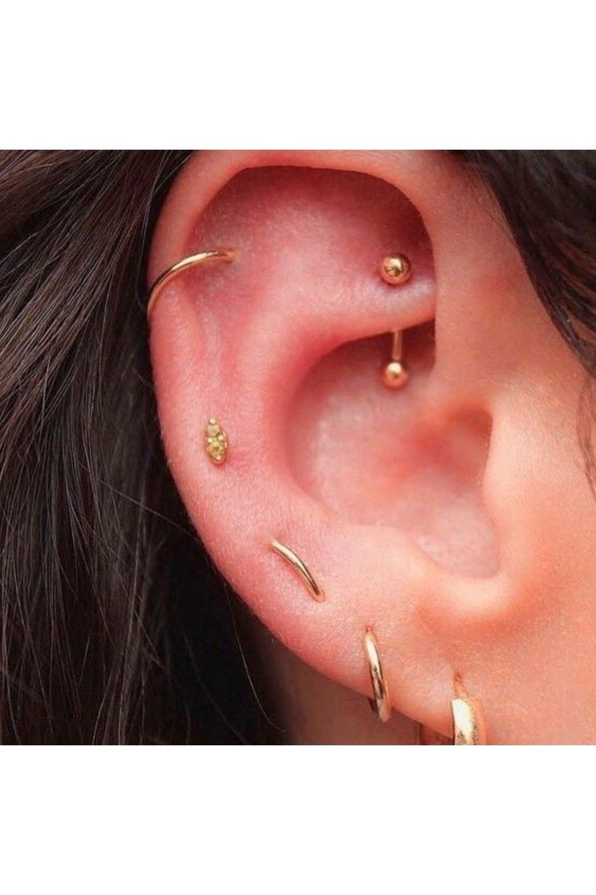 8 mm Cerrahi Çelik Gold Renkli İki Ucu Top Piercing Tragus Helix Conch Lob Daith