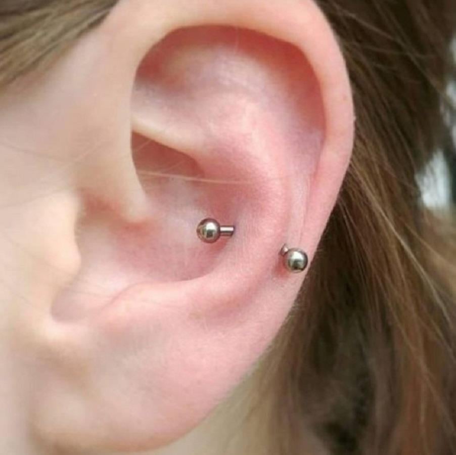 8 mm Cerrahi Çelik Gümüş Renkli İki Ucu Top Piercing Tragus Helix Conch Lob Daith