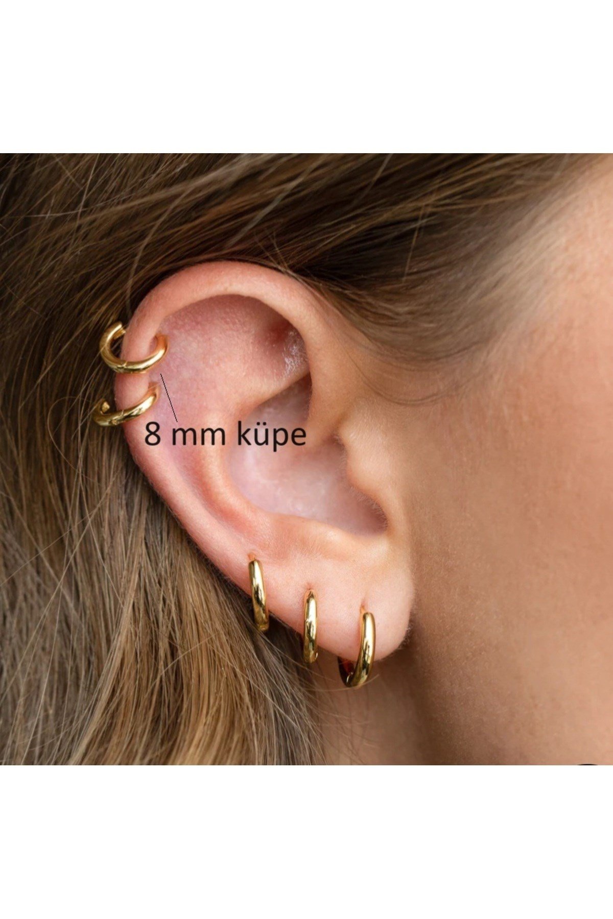 8 mm Cerrahi Çelik Halka Küpe Gold Renkli