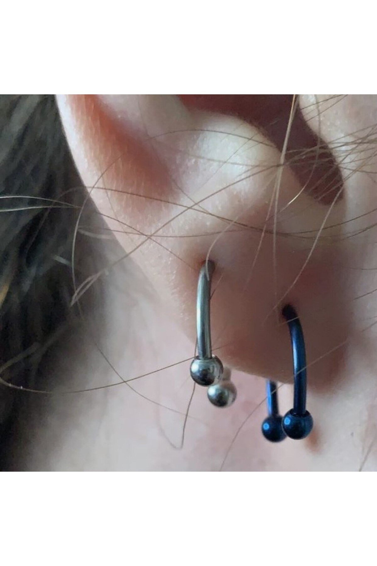 8 mm Düz Çelik Tragus Helix Piercing Rook Daith Siyah Renk Ucu Toplu