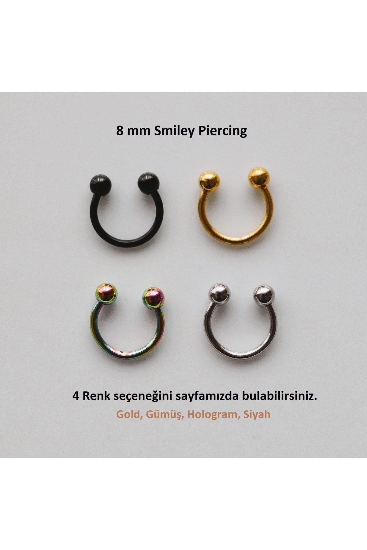 8 Mm Düz Çelik Tragus Helix Piercing Rook Daith Silver Renk Ucu Toplu