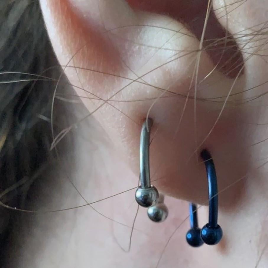 8 mm Düz Çelik Tragus Helix Piercing Rook Daith Siyah Renk Ucu Toplu