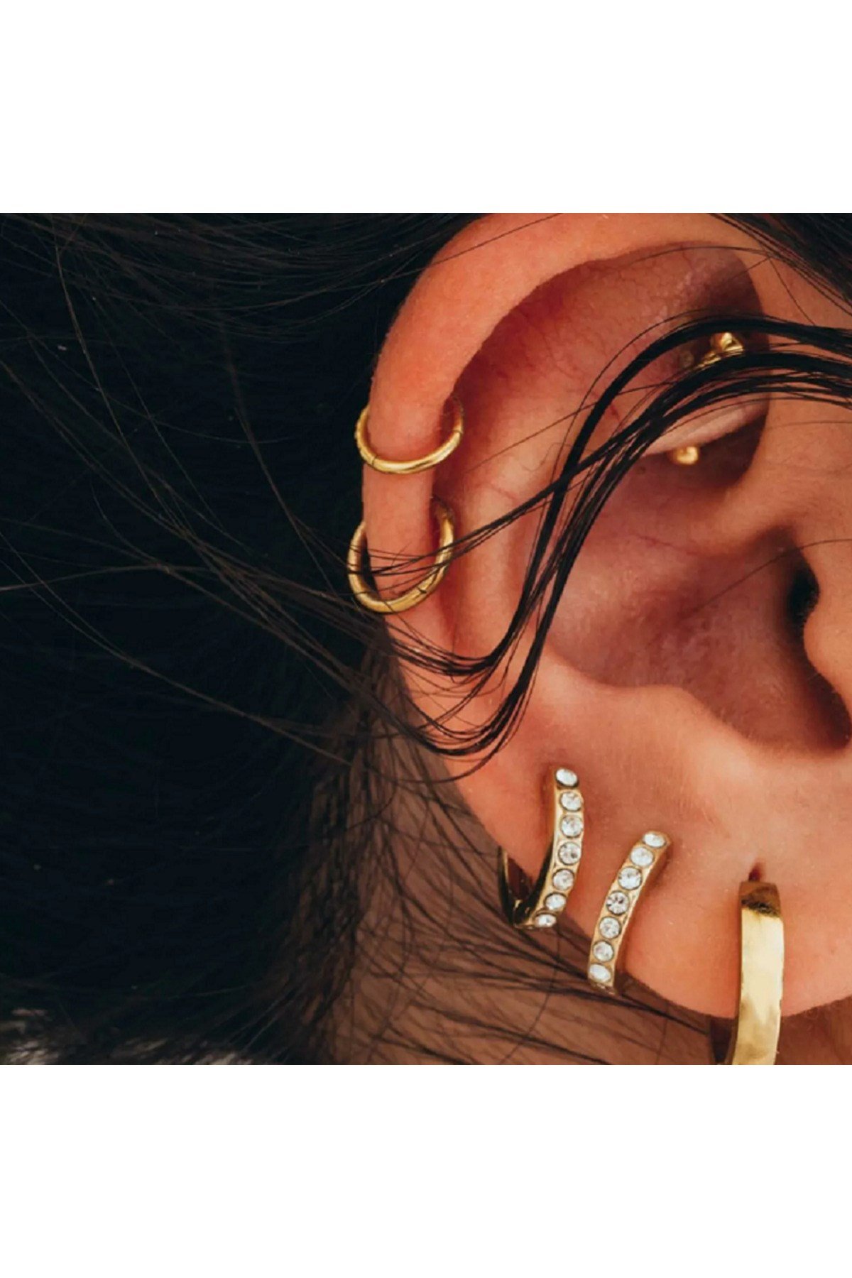 8 mm Gold Cerrahi Çelik Düz Halka Tragus Piercing Helix Kıkırdak Rook Daith Dudak Burun