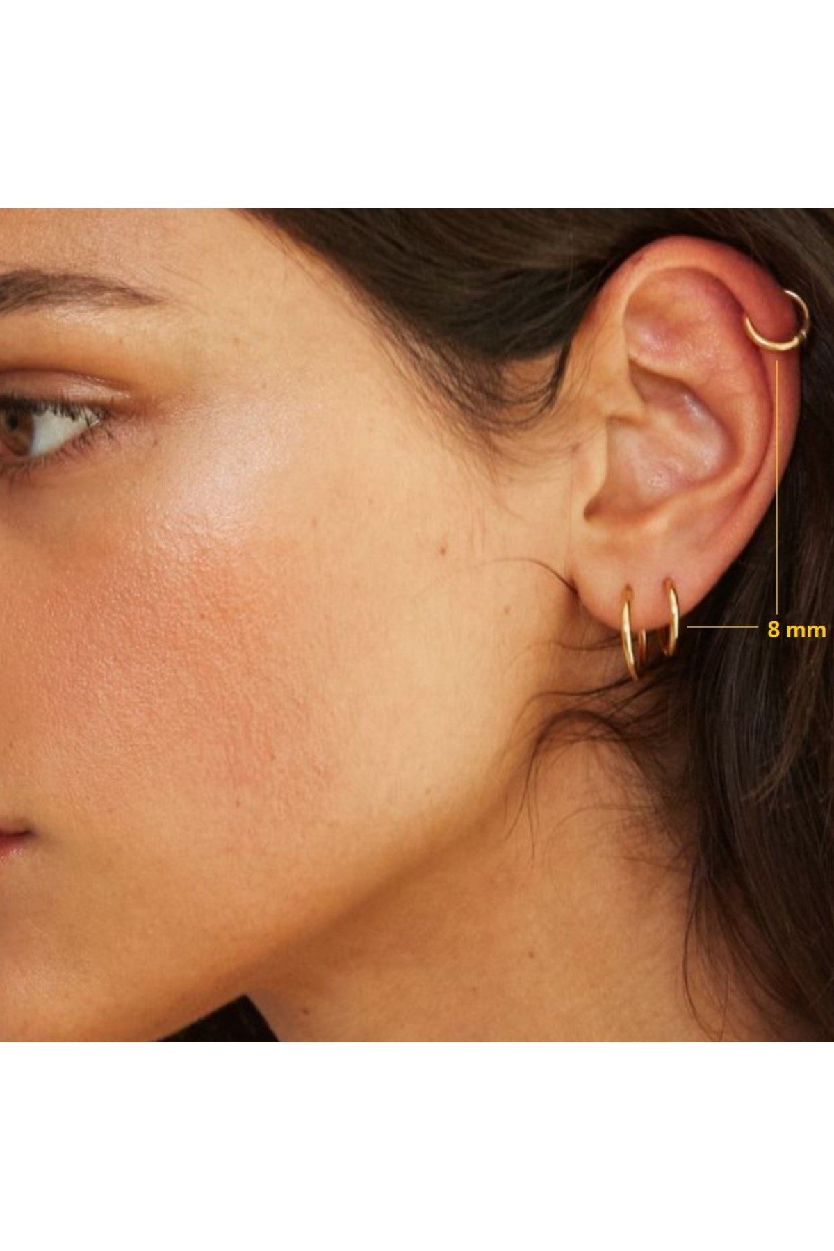 8 mm Gold Cerrahi Çelik Düz Halka Tragus Piercing Helix Kıkırdak Rook Daith Dudak Burun