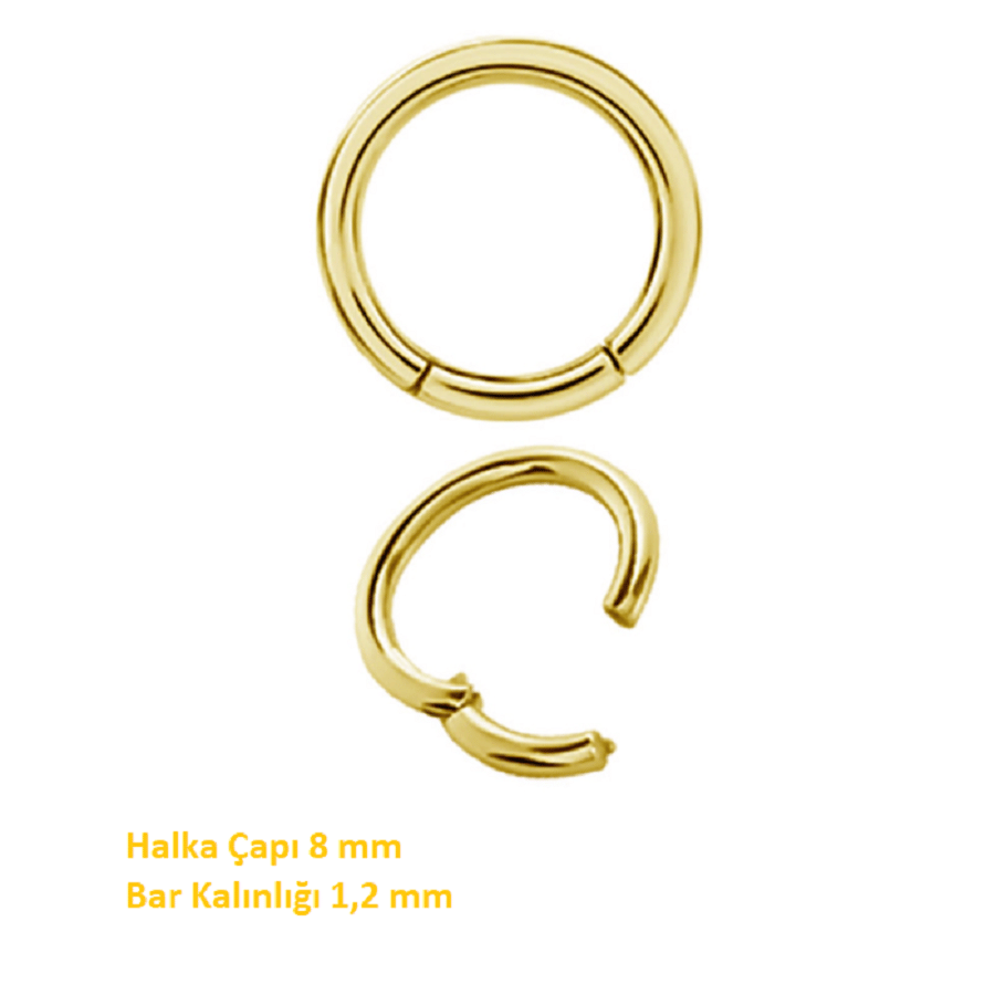 8 mm Gold Cerrahi Çelik Düz Halka Tragus Piercing Helix Kıkırdak Rook Daith Dudak Burun