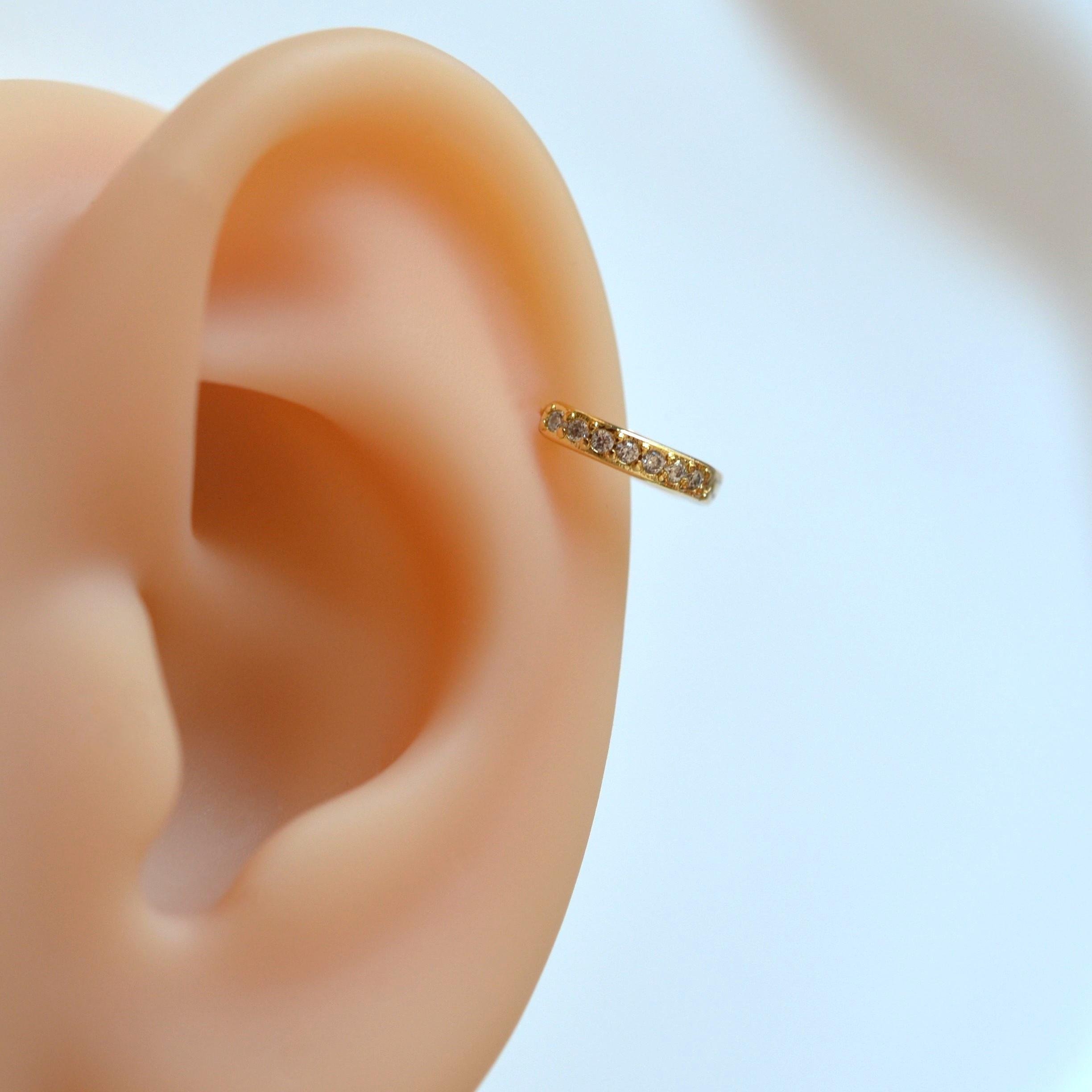 8 mm Gold Taşlı Halka Piercing Tragus Helix Forward Helix Kıkırdak