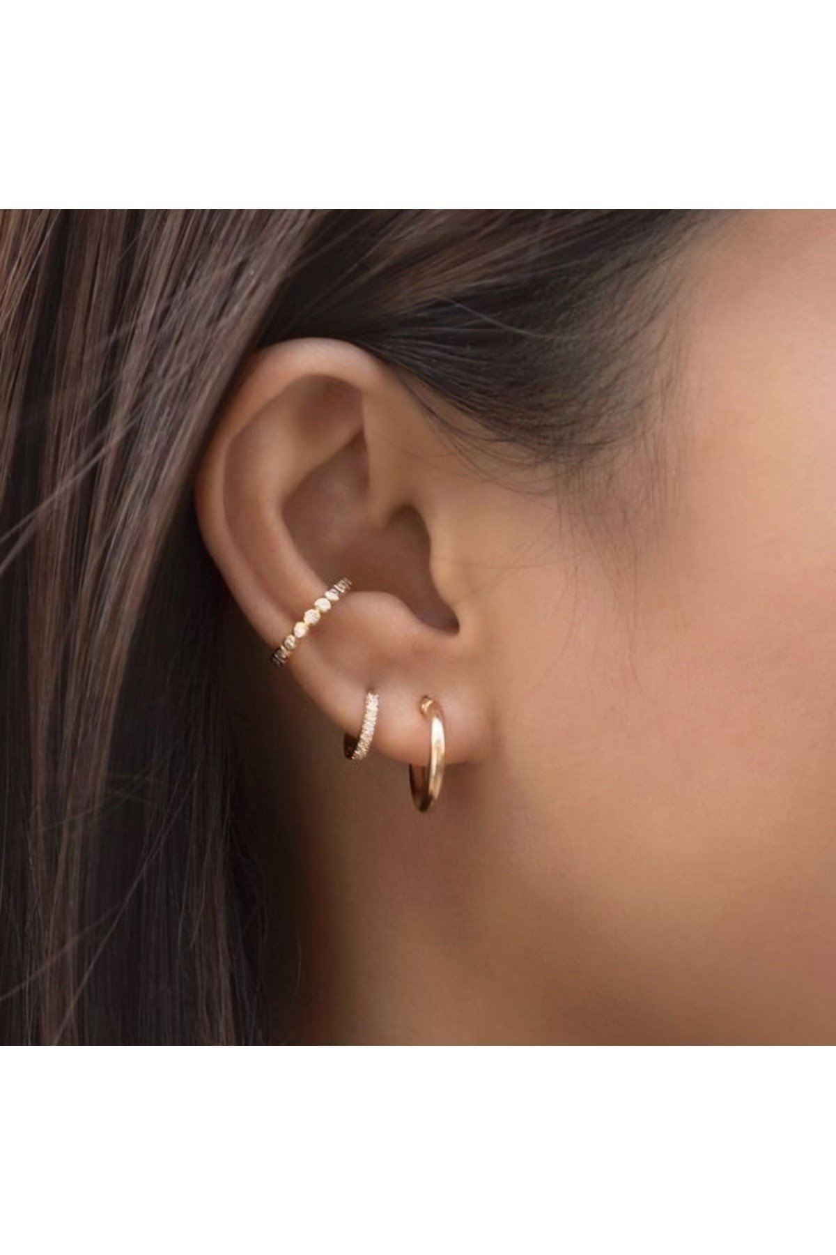 8 mm Gold Taşlı Halka Piercing Tragus Helix Forward Helix Kıkırdak