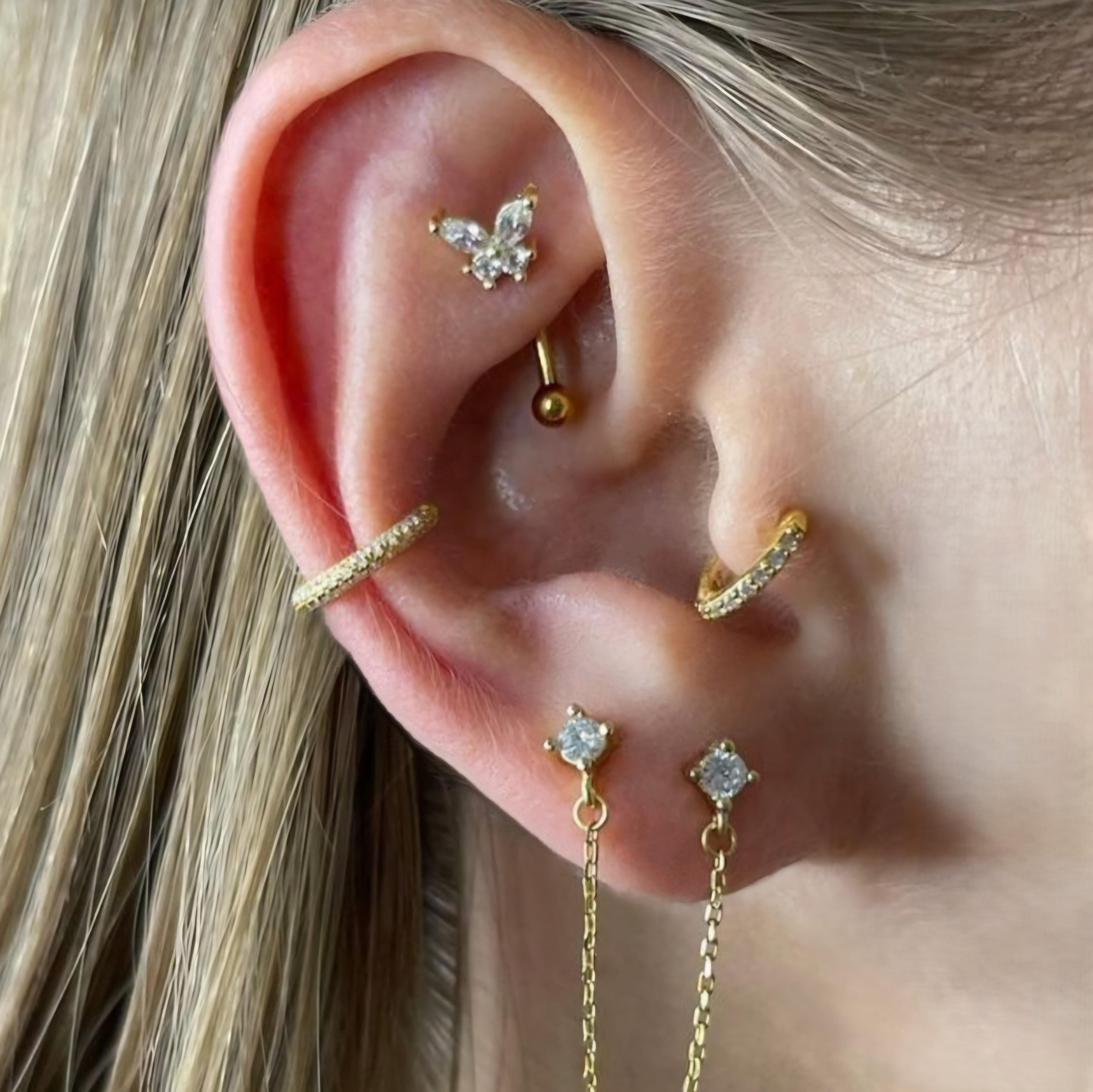 8 mm Gold Taşlı Halka Piercing Tragus Helix Forward Helix Kıkırdak