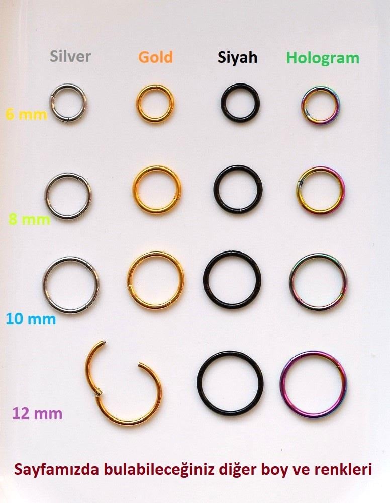 8 mm Silver Cerrahi Çelik Düz Halka Tragus Piercing Helix Kıkırdak Rook Daith