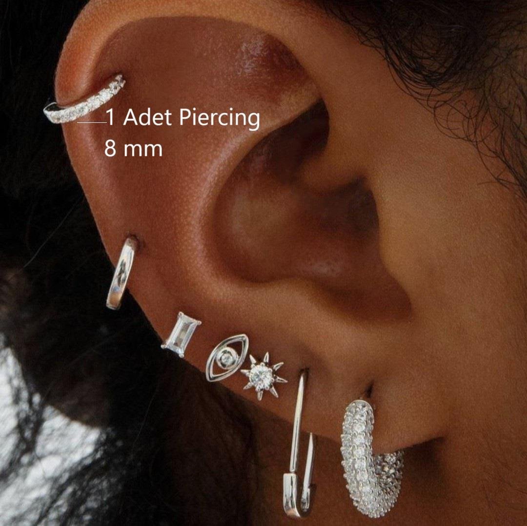 8 mm Silver Renk Taşlı Halka Piercing Tragus Helix Forward Helix Kıkırdak