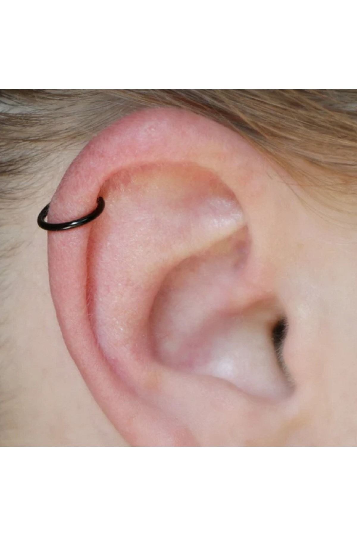 8 Mm Siyah Cerrahi Çelik Düz Halka Tragus Piercing Helix Kıkırdak Rook Daith
