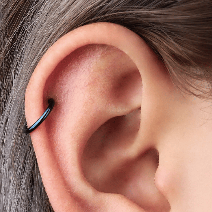 8 mm Siyah Cerrahi Çelik Düz Halka Tragus Piercing Helix Kıkırdak Rook Daith