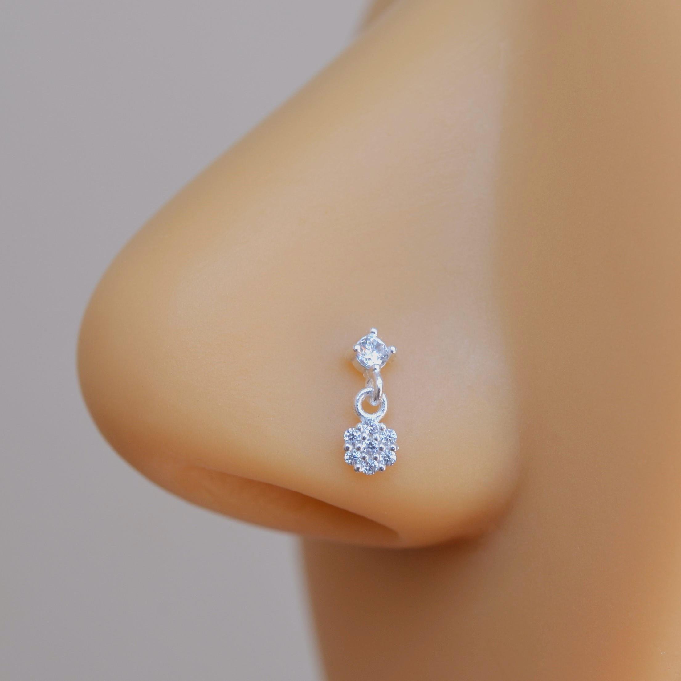 925 Ayar Gümüş Çiçek Sallantılı Burun Hızma Piercing