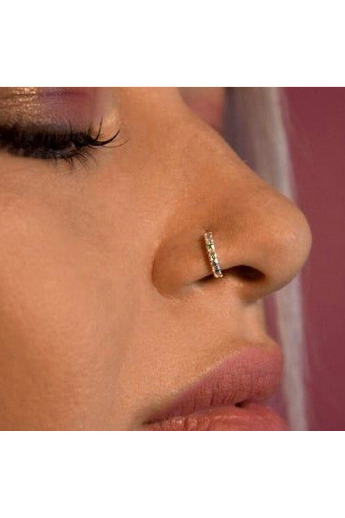 925 Ayar Gümüş Halka Taşlı Hızma Burun Piercing 9 mm Gold Renkli