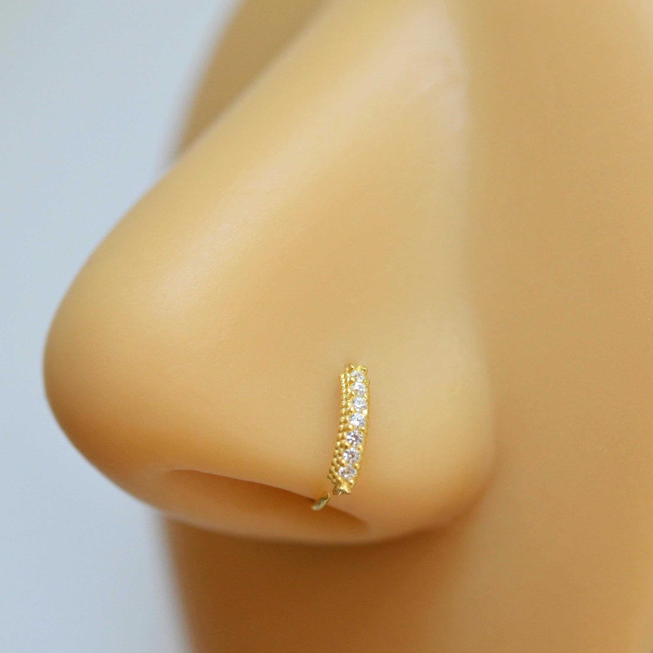 925 Ayar Gümüş Halka Taşlı Hızma Burun Piercing 9 mm Gold Renkli