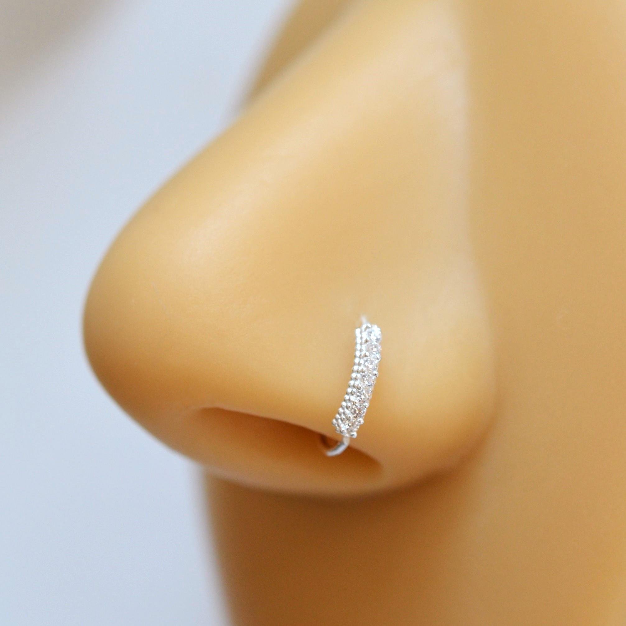 925 Ayar Gümüş Halka Taşlı Hızma Burun Piercing 9 mm Gümüş Renkli