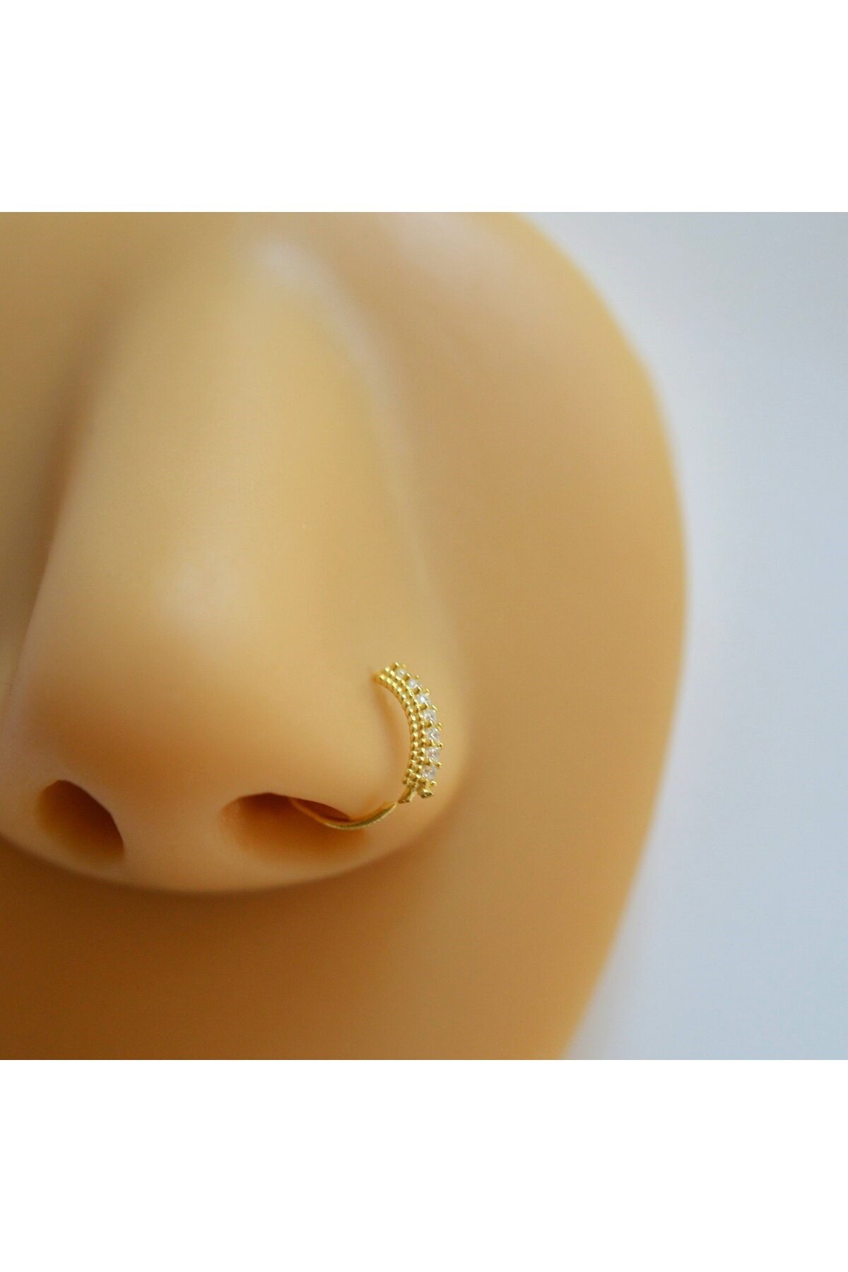925 Ayar Gümüş Halka Taşlı Hızma Burun Piercing 9 mm Gold Renkli