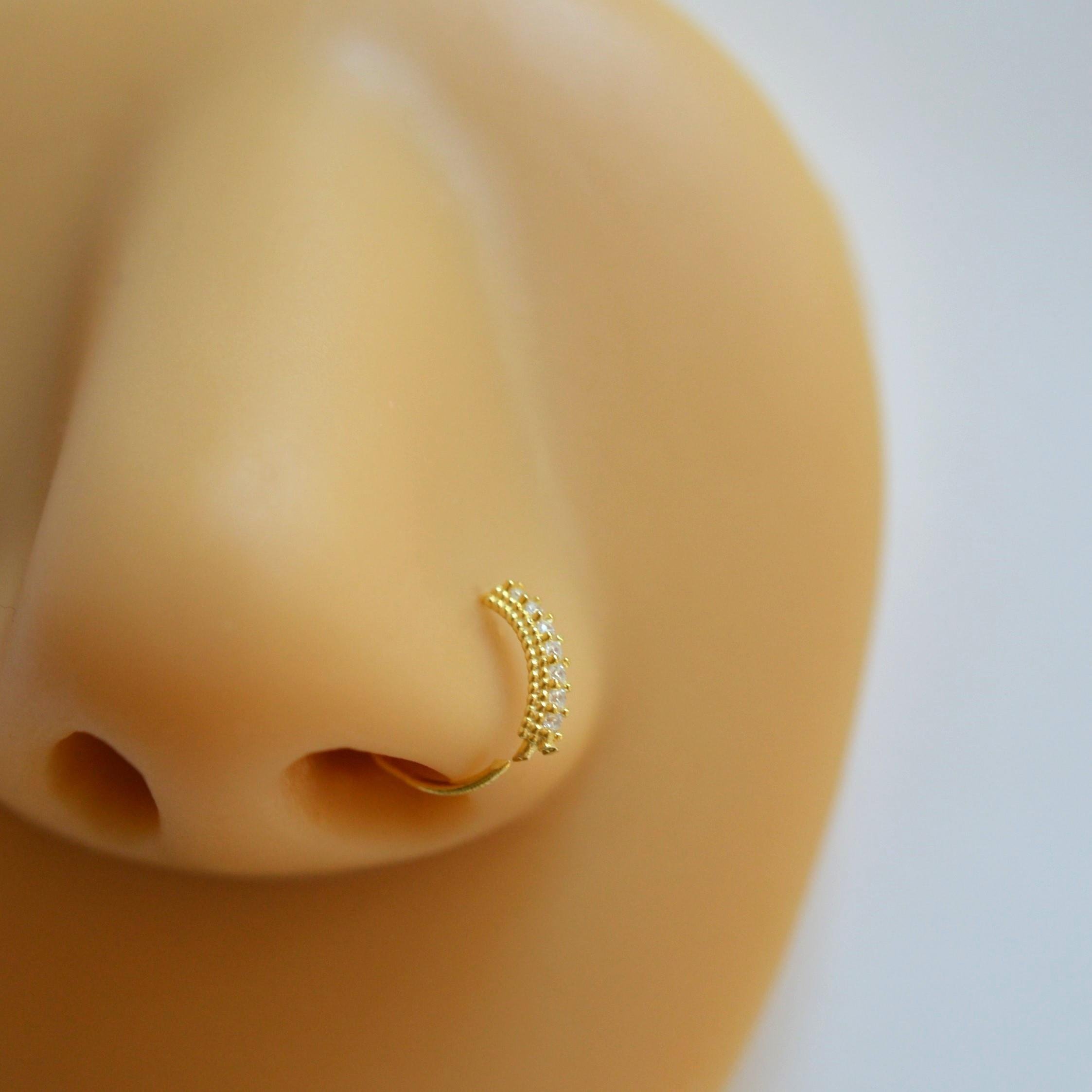 925 Ayar Gümüş Halka Taşlı Hızma Burun Piercing 9 mm Gold Renkli