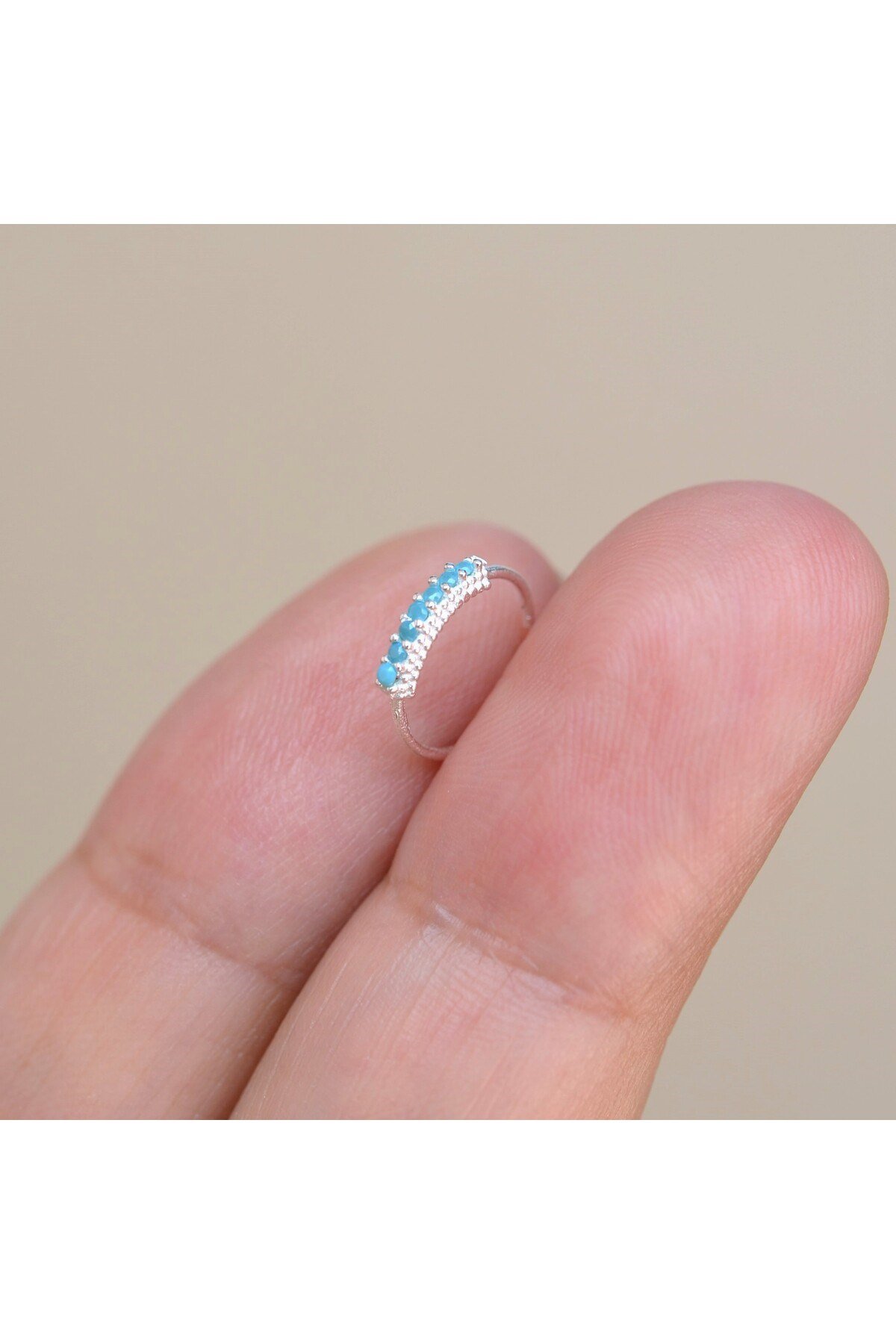 925 Ayar Gümüş Mavi Taşlı Firuze Halka Burun Piercing Turquaz Renkli