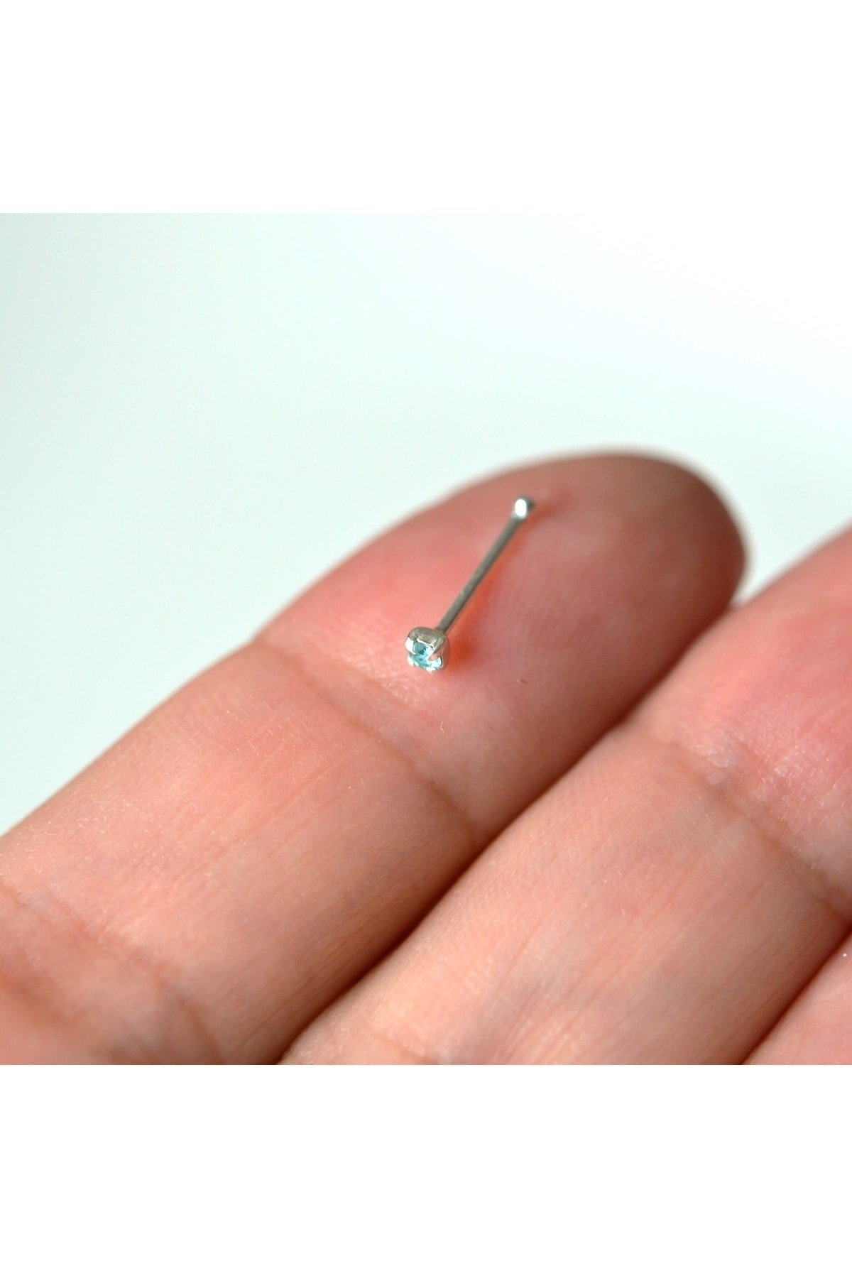 925 Ayar Gümüş Mavi Taşlı Hızma Burun Piercing