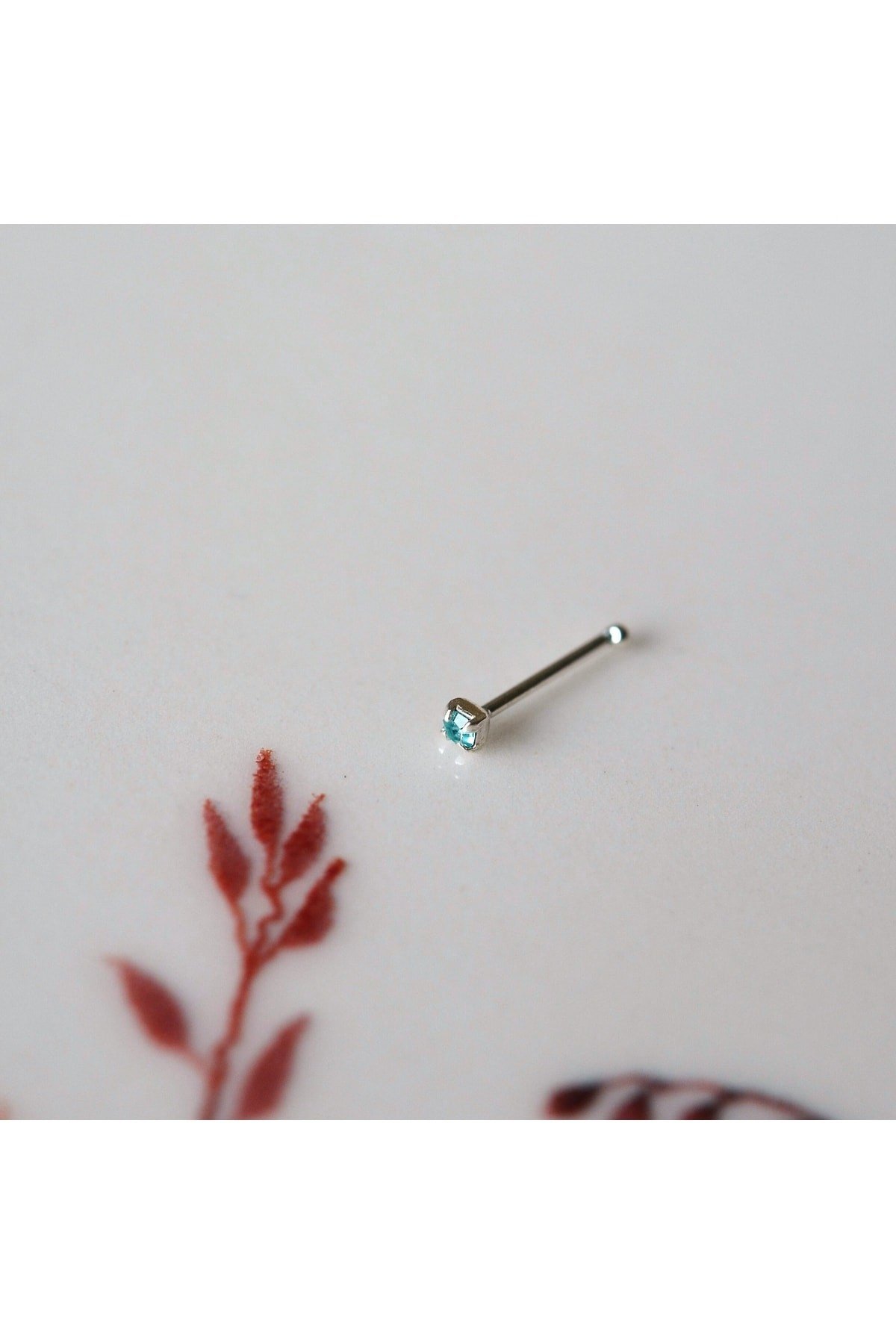 925 Ayar Gümüş Mavi Taşlı Hızma Burun Piercing
