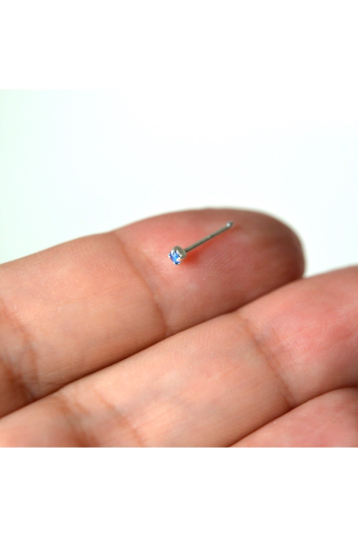925 Ayar Gümüş Parlamet Mavi Taşlı Hızma Burun Piercing