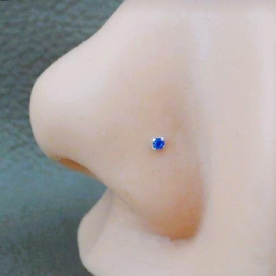 925 Ayar Gümüş Parlamet Mavi Taşlı Hızma Burun Piercing