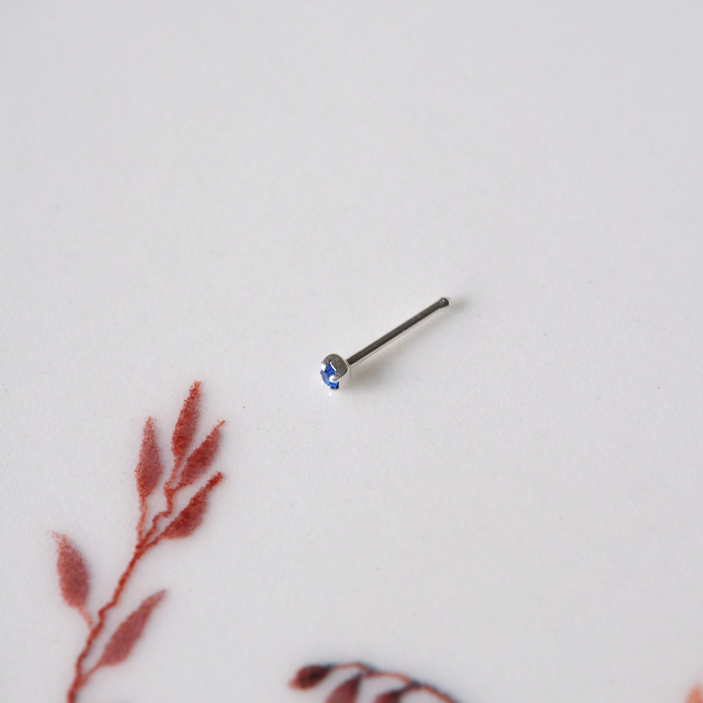 925 Ayar Gümüş Parlamet Mavi Taşlı Hızma Burun Piercing