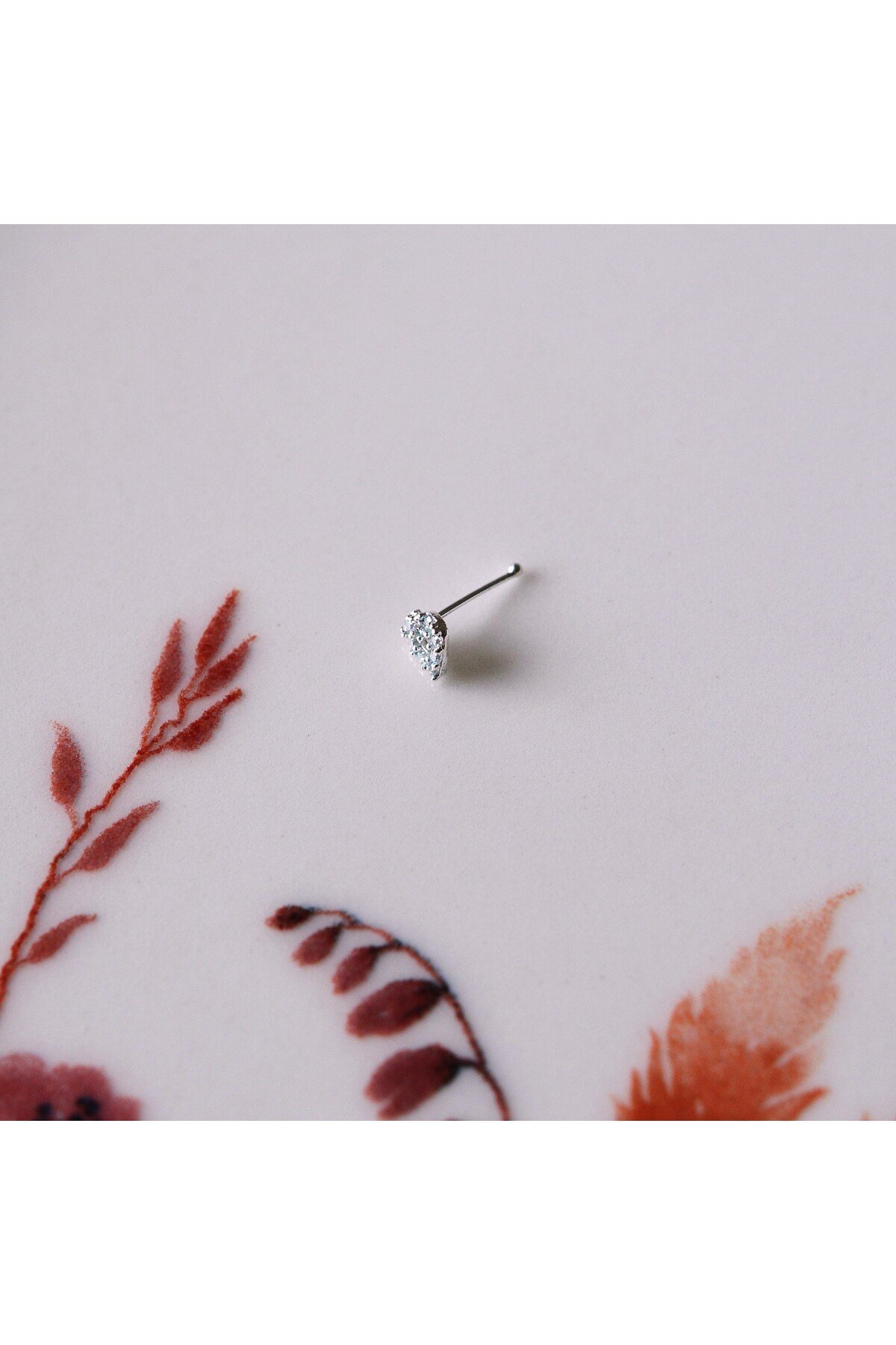 925 Ayar Gümüş Taşlı Kalp Model Hızma Burun Piercing