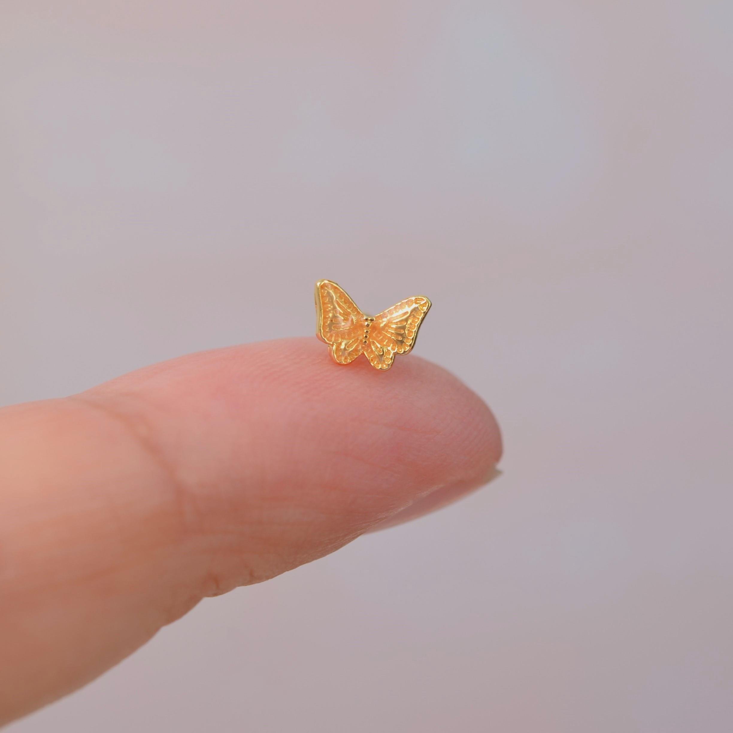 Altın Kelebekli Piercing Çelik Helix Kıkırdak Conch Lob Gold