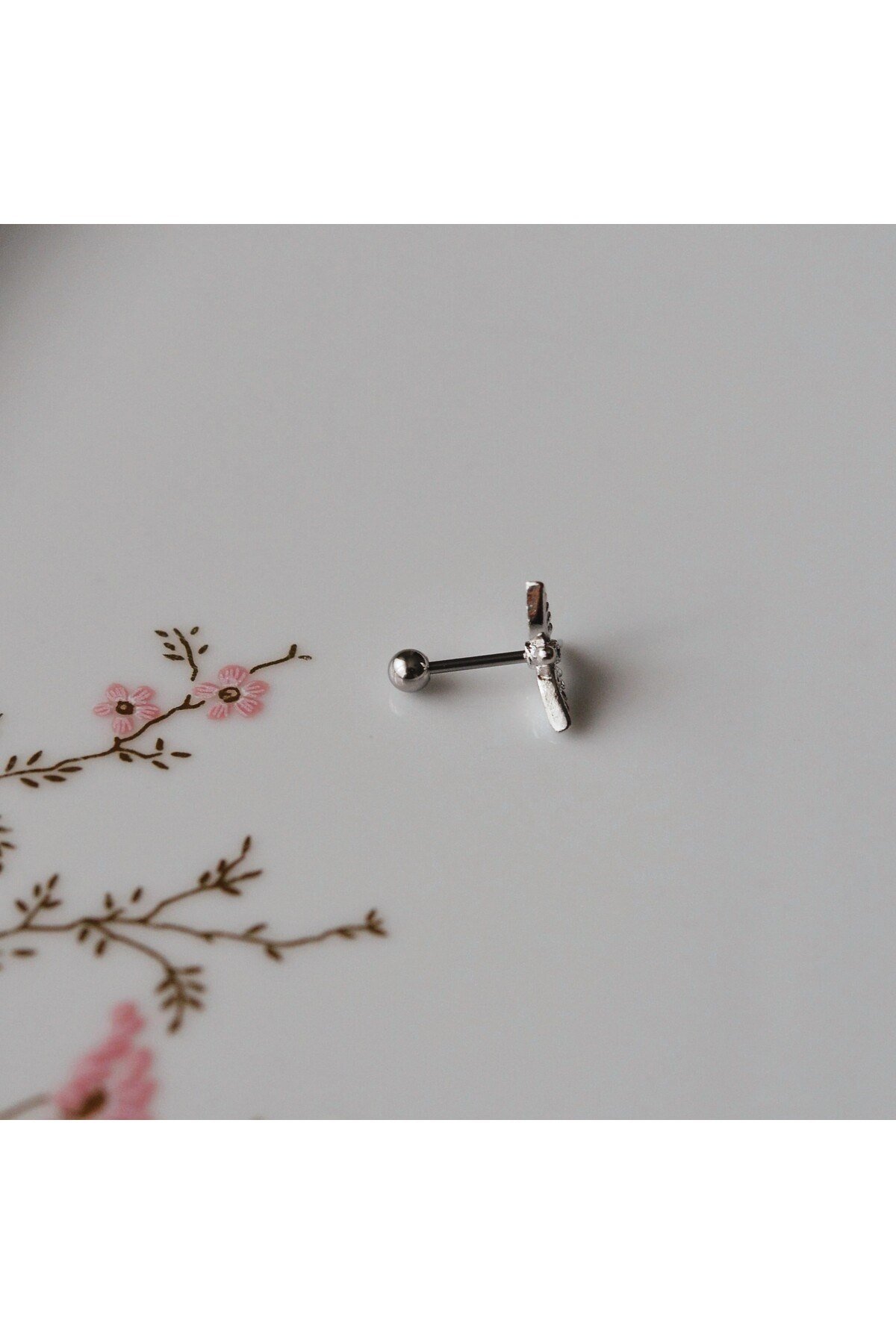 Anka Kuşu Helix Piercing Kıkırdak Cerrahi Çelik Gümüş Renk