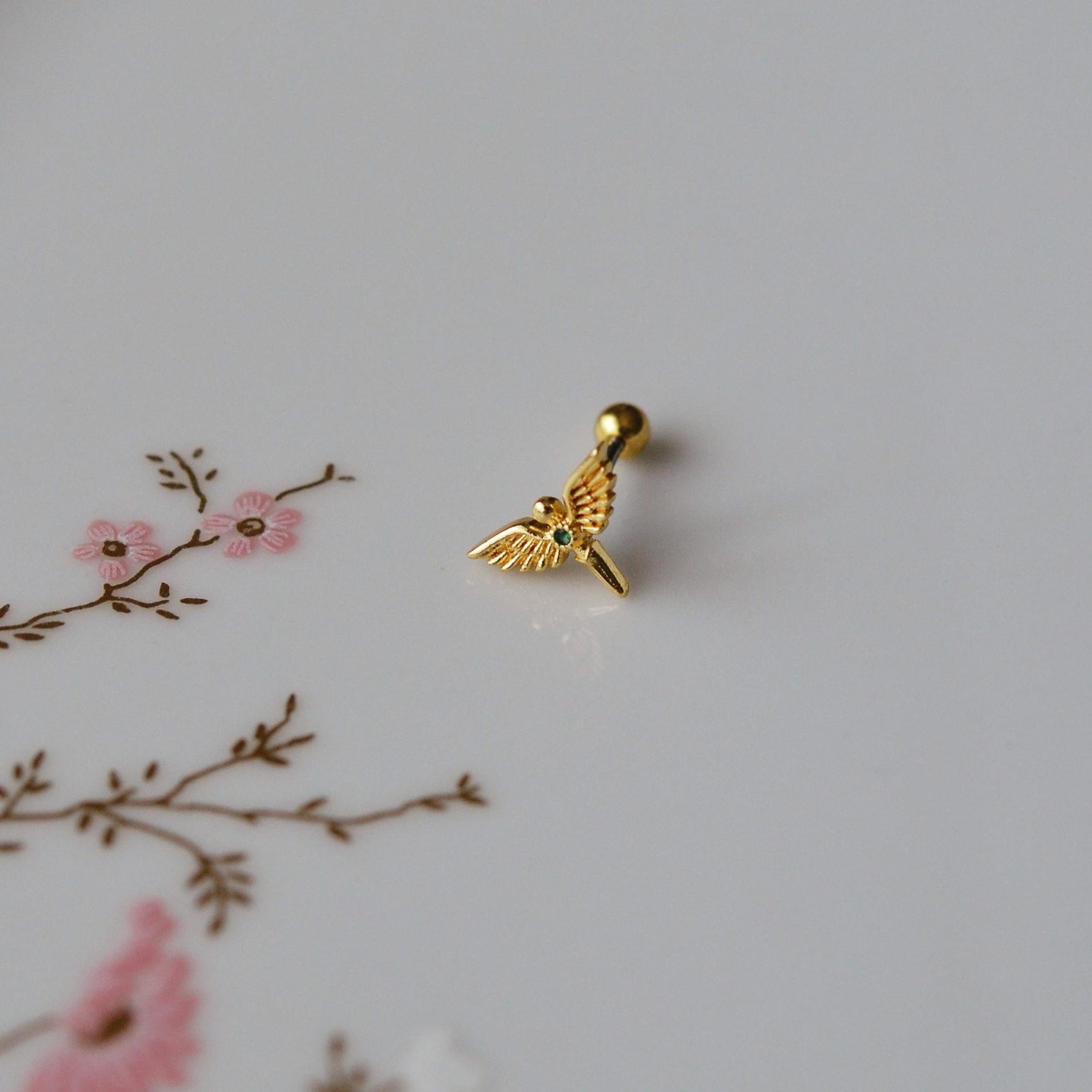 Anka Kuşu Helix Piercing Kıkırdak Cerrahi Çelik Gold Renk