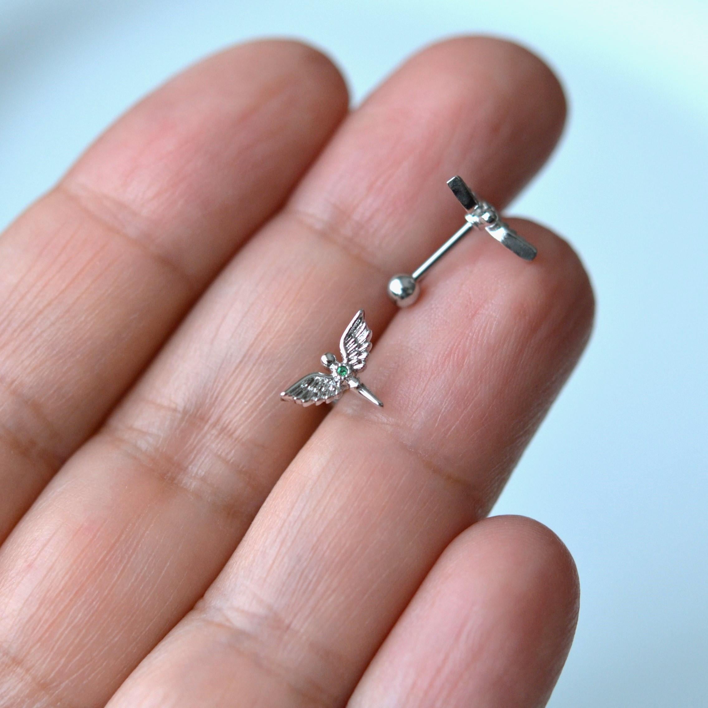 Anka Kuşu Helix Piercing Kıkırdak Cerrahi Çelik Gümüş Renk