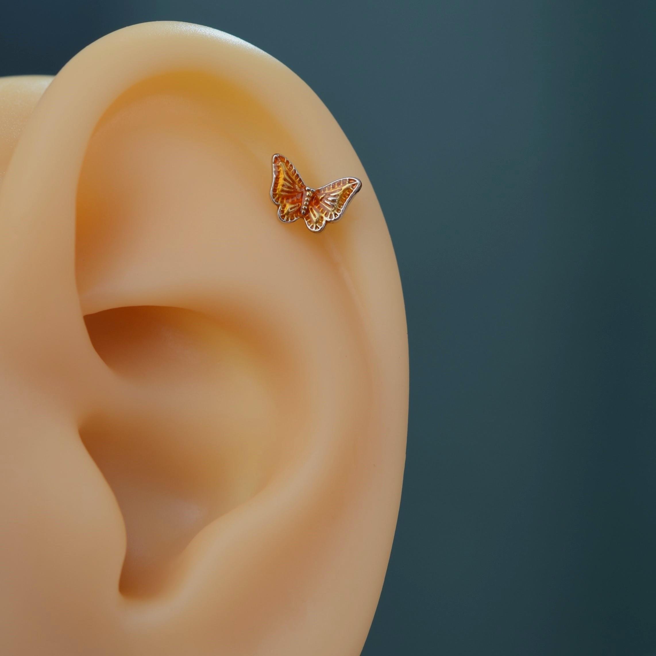 Bakır Renk Kelebekli Piercing Helix Kıkırdak Conch Lob Silver