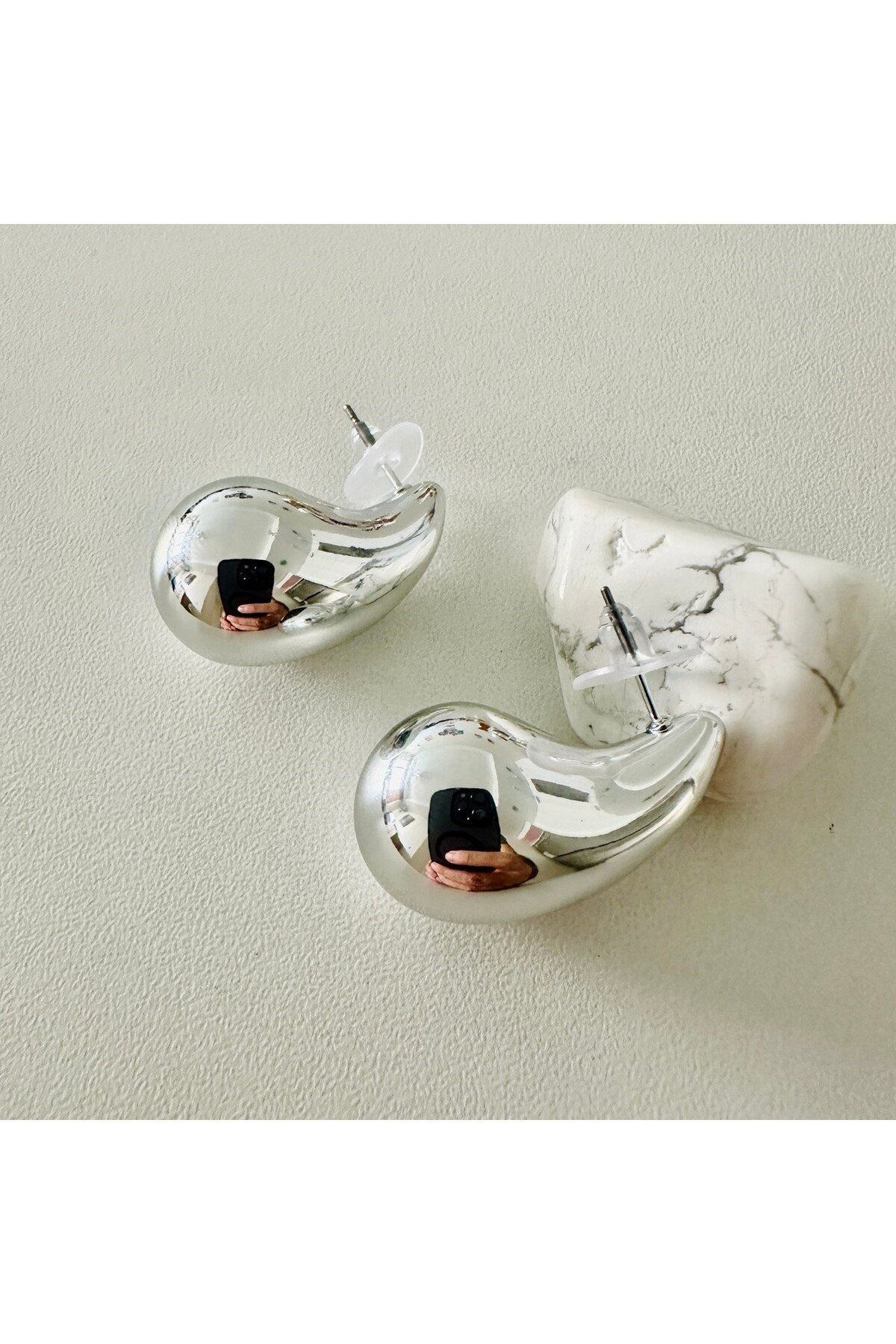 Bombeli Küpe Damla Model Küpe Silver Renk