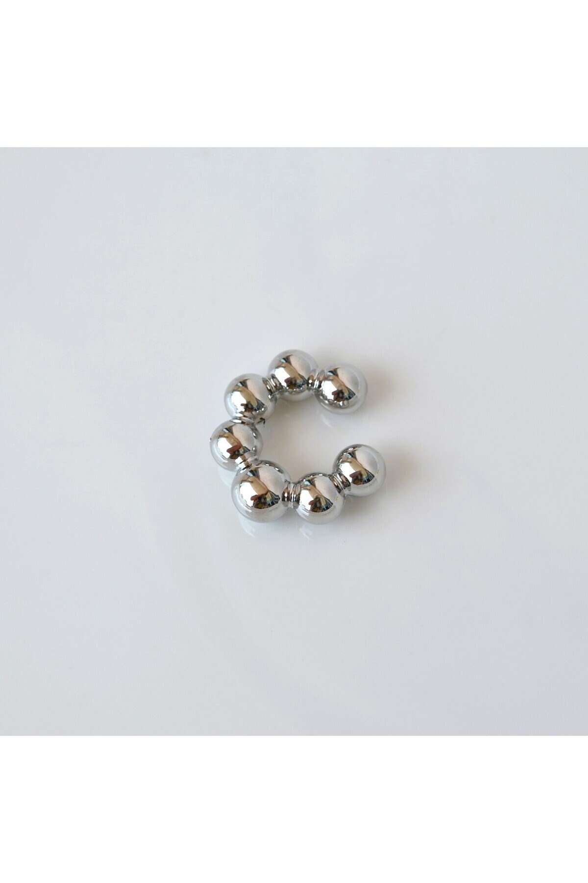 Bombeli Topçuklu Earcuff Kıkırdak Küpe Büyük Boy Silver