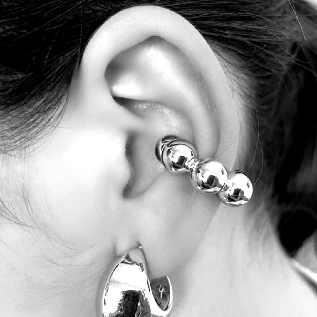 Bombeli Topçuklu Earcuff Kıkırdak Küpe Büyük Boy