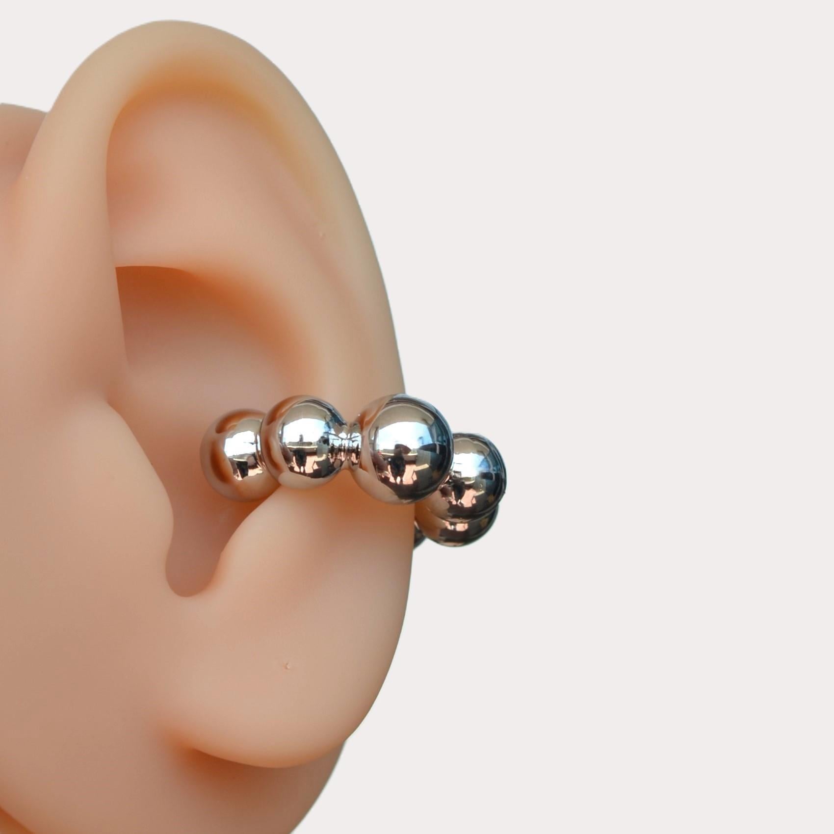 Bombeli Topçuklu Earcuff Kıkırdak Küpe Büyük Boy