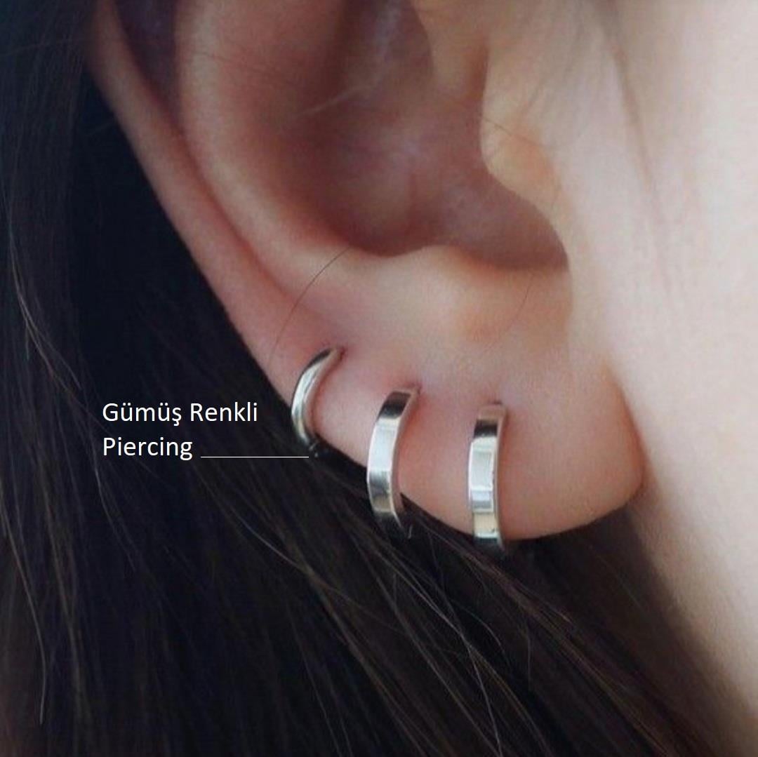 Çelik Düz Halka Tragus Helix Kıkırdak Lobe Piercing Silver Renk