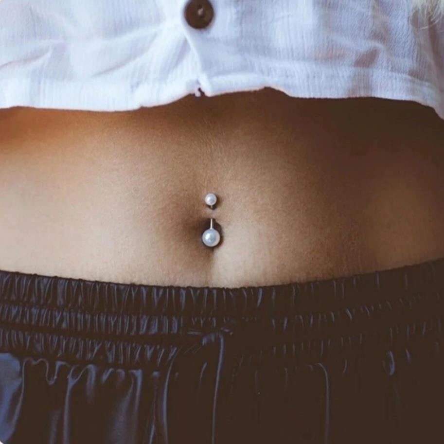 Çelik Top İnci Göbek Piercingi Silver Rekli