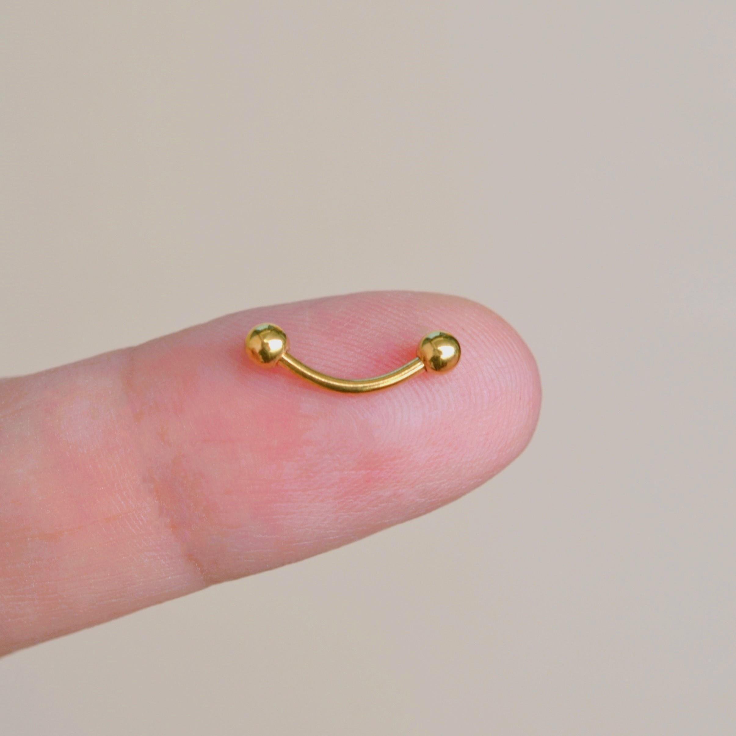 Cerrahi Çelik 8 mm İki Ucu Toplu Minimal Göbek Piercingi Gold Renkli