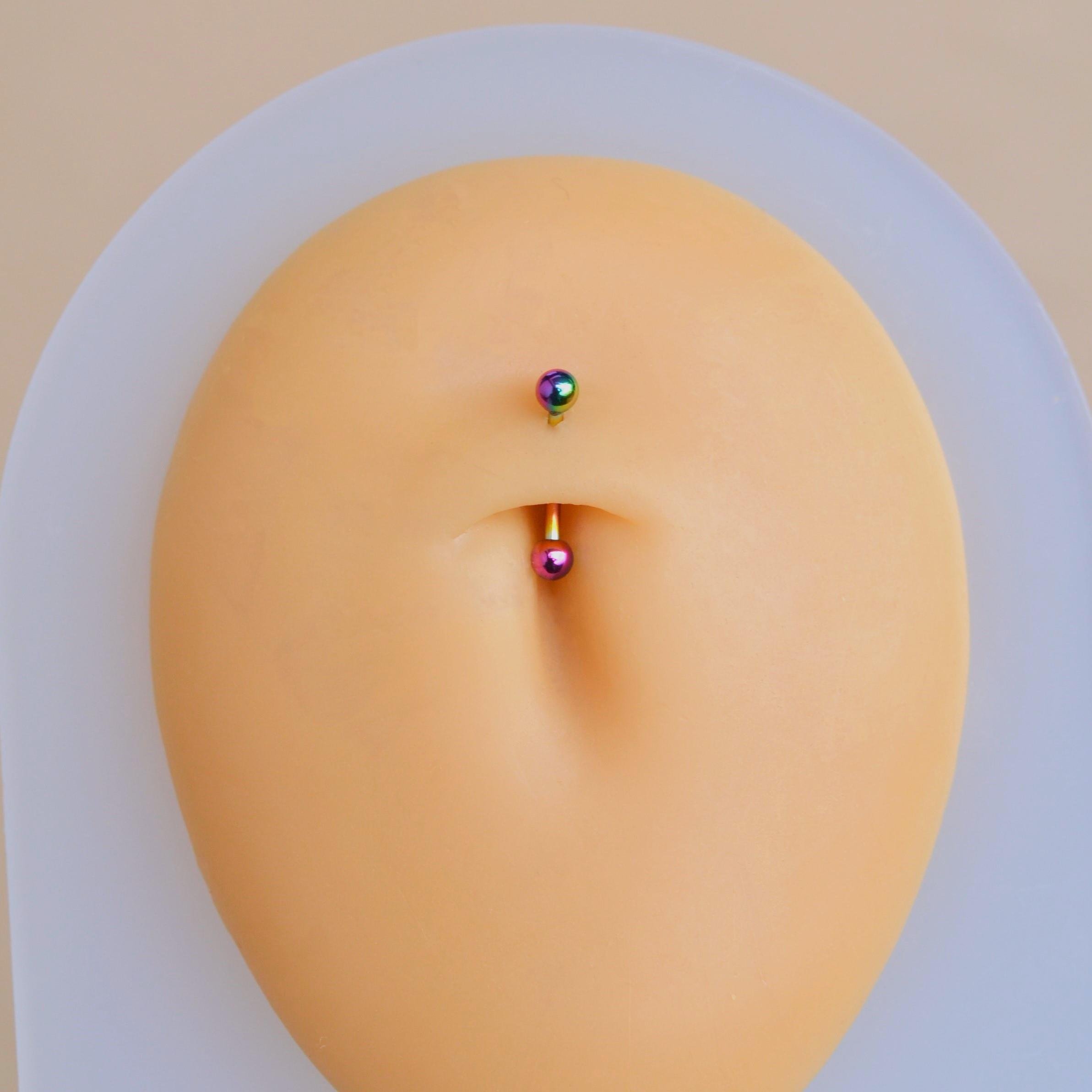 Cerrahi Çelik 8 mm İki Ucu Toplu Minimal Göbek Piercingi Hologram Renkli