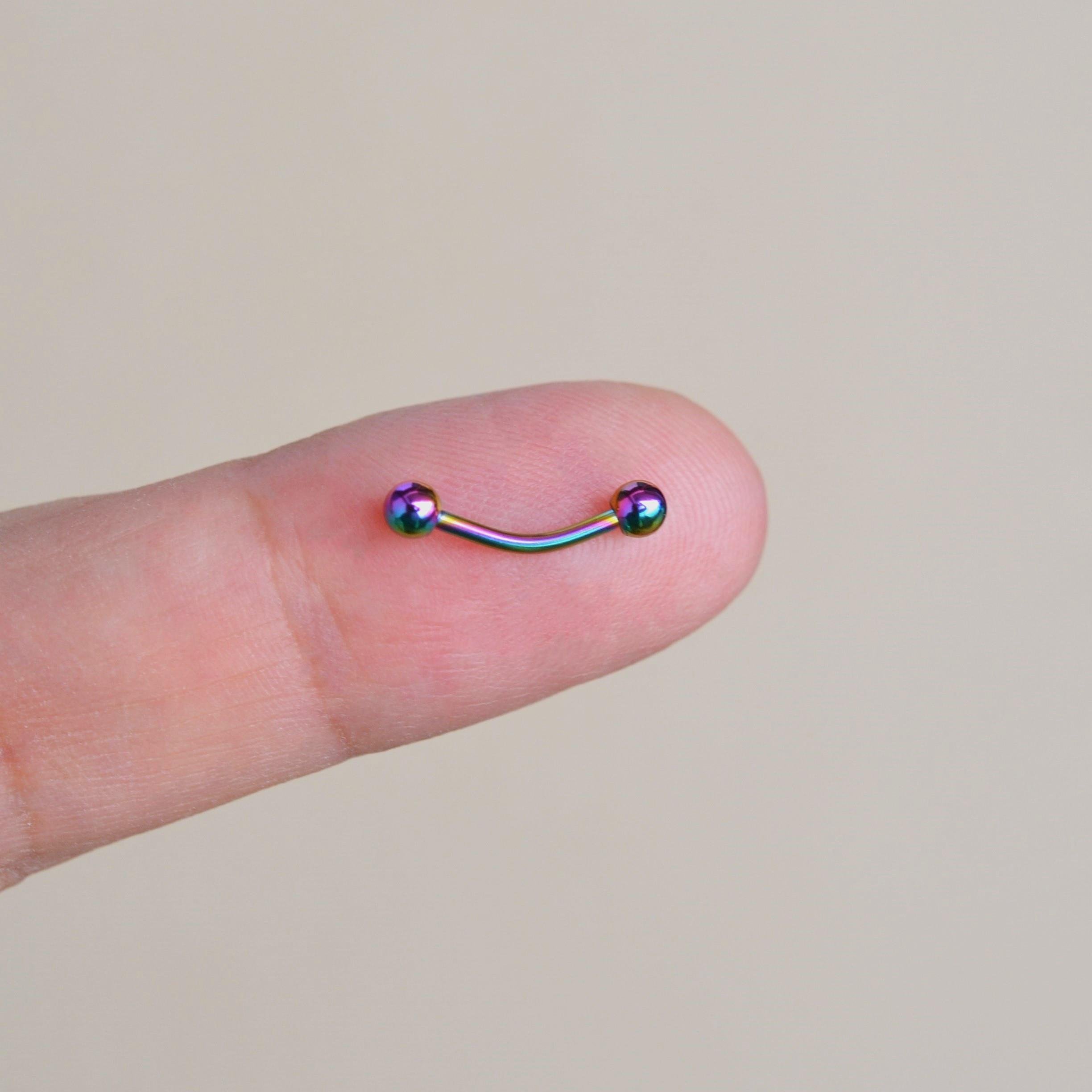 Cerrahi Çelik 8 mm İki Ucu Toplu Minimal Göbek Piercingi Hologram Renkli