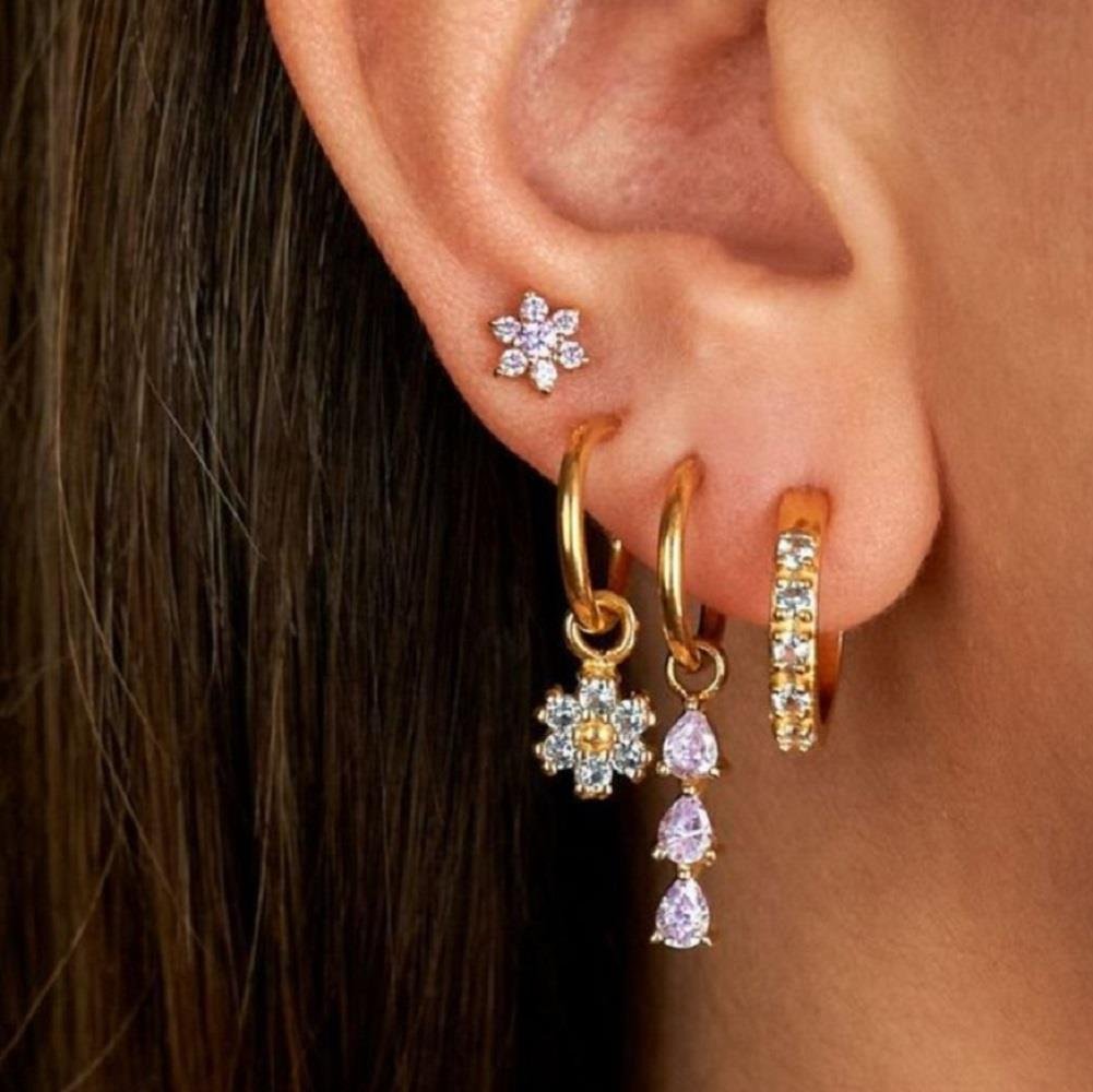 Cerrahi Çelik Çiçek Piercing Tragus Helix Conch Kıkırdak Lob Gold Renk