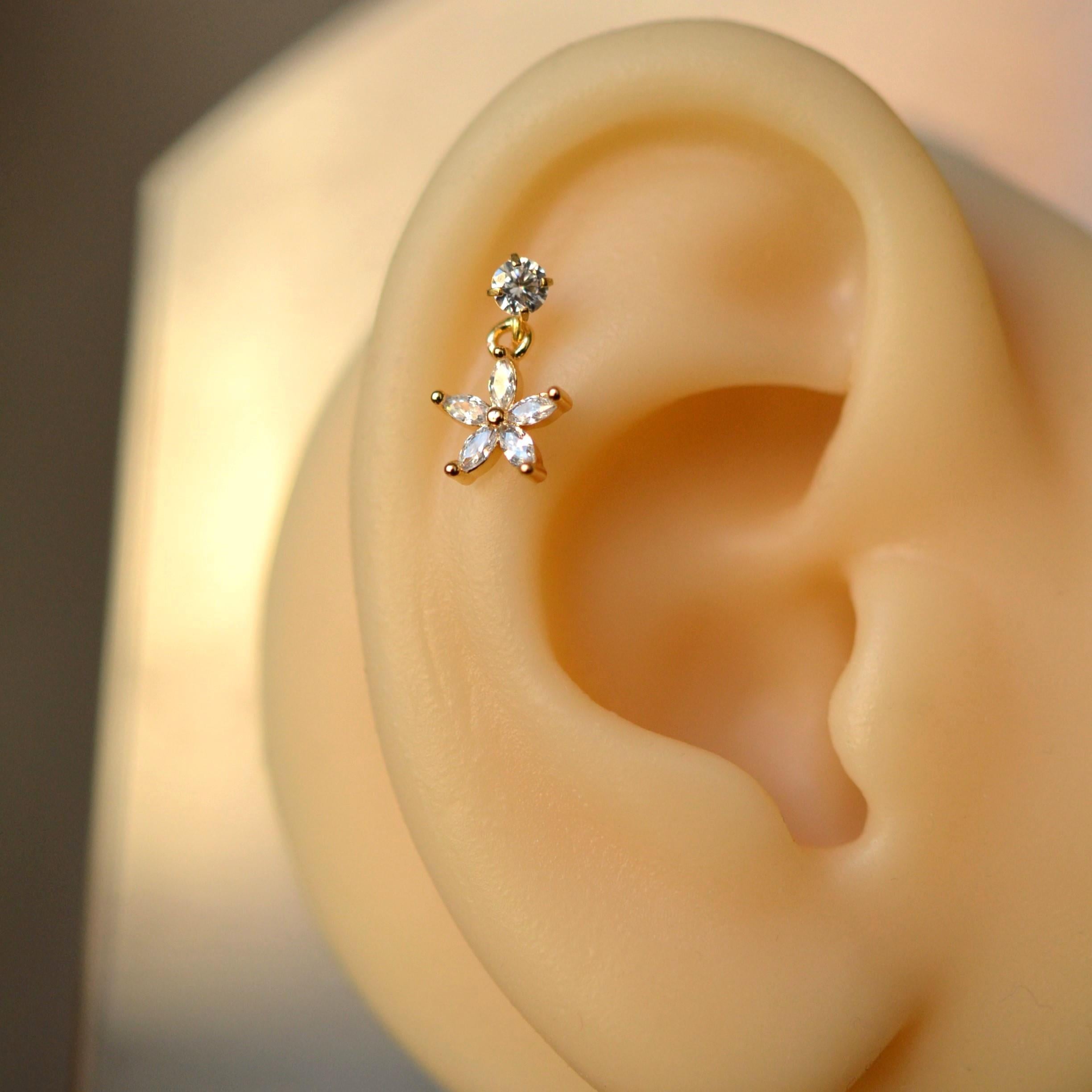 Cerrahi Çelik Çiçek Sallantılı Piercing Helix Kıkırdak Gold Renk