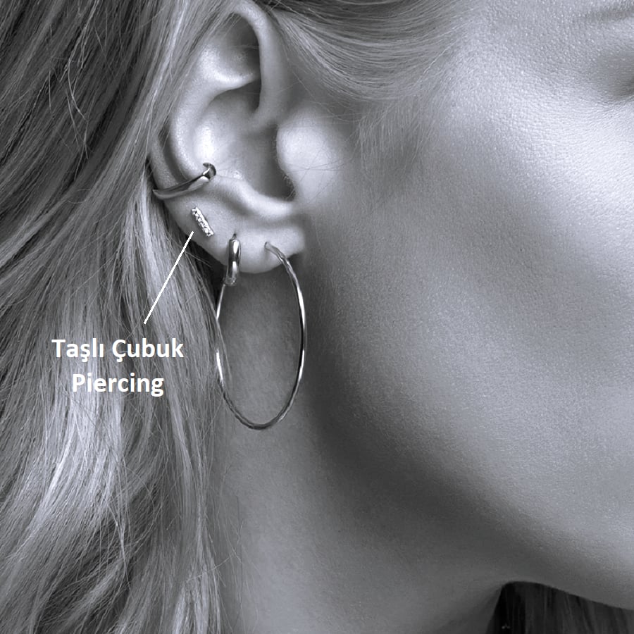 Cerrahi Çelik Düz Çubuk Tragus Piercing Helix Kıkırdak Anti Helix Silver Renk