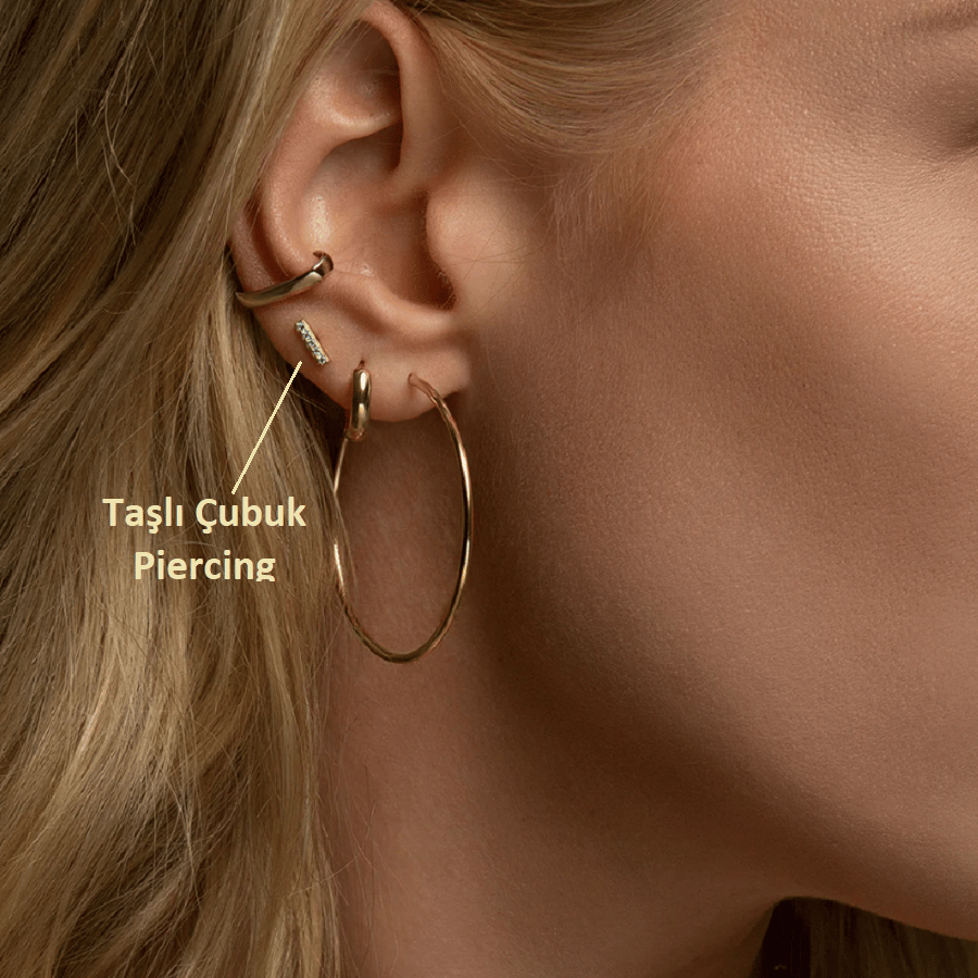 Cerrahi Çelik Düz Çubuk Tragus Piercing Helix Kıkırdak Anti Helix Gold Renk