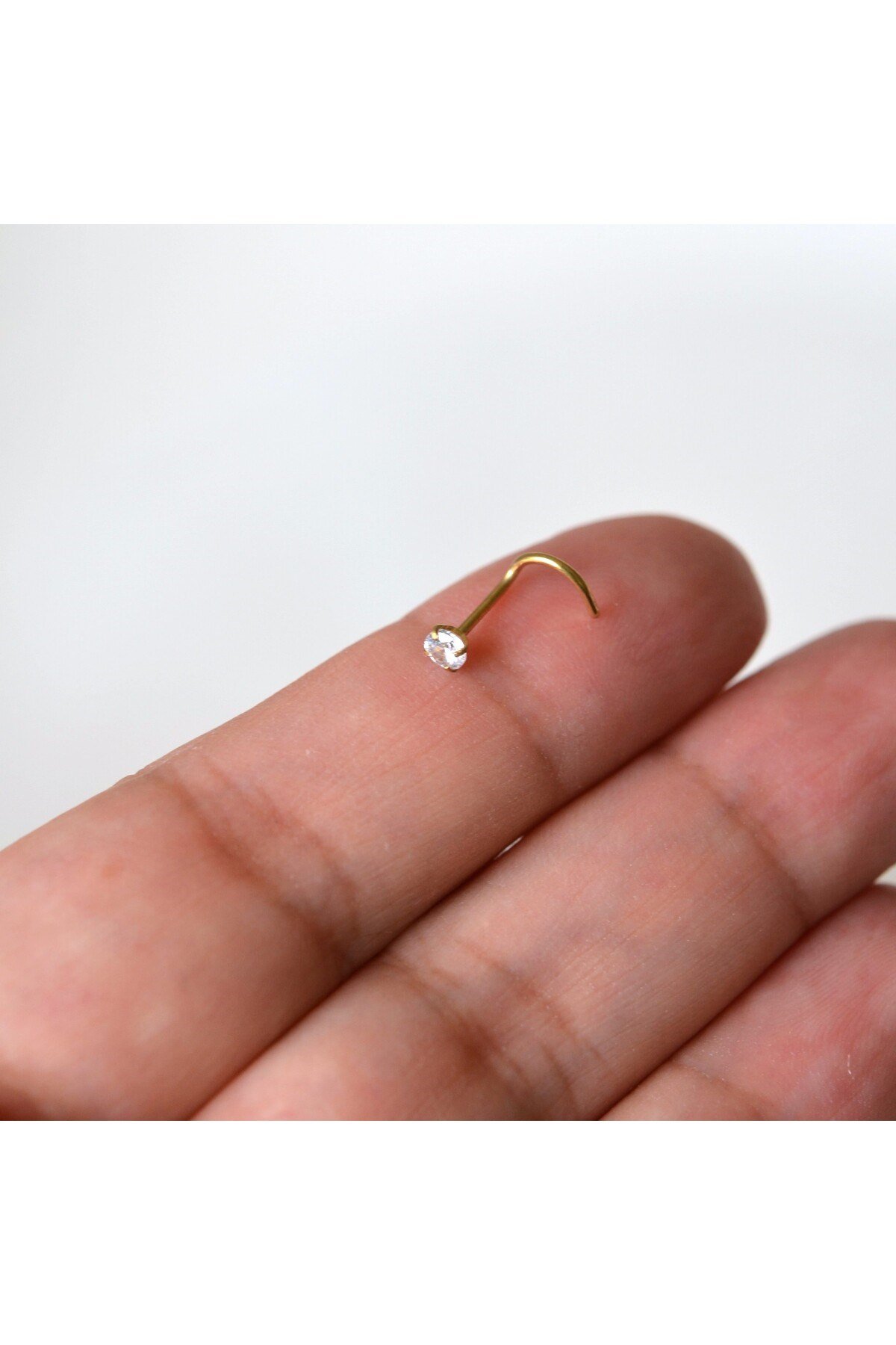 Cerrahi Çelik Gold Renk Tek Taş Burun Piercingi Nostril Screw Çelik Hızma